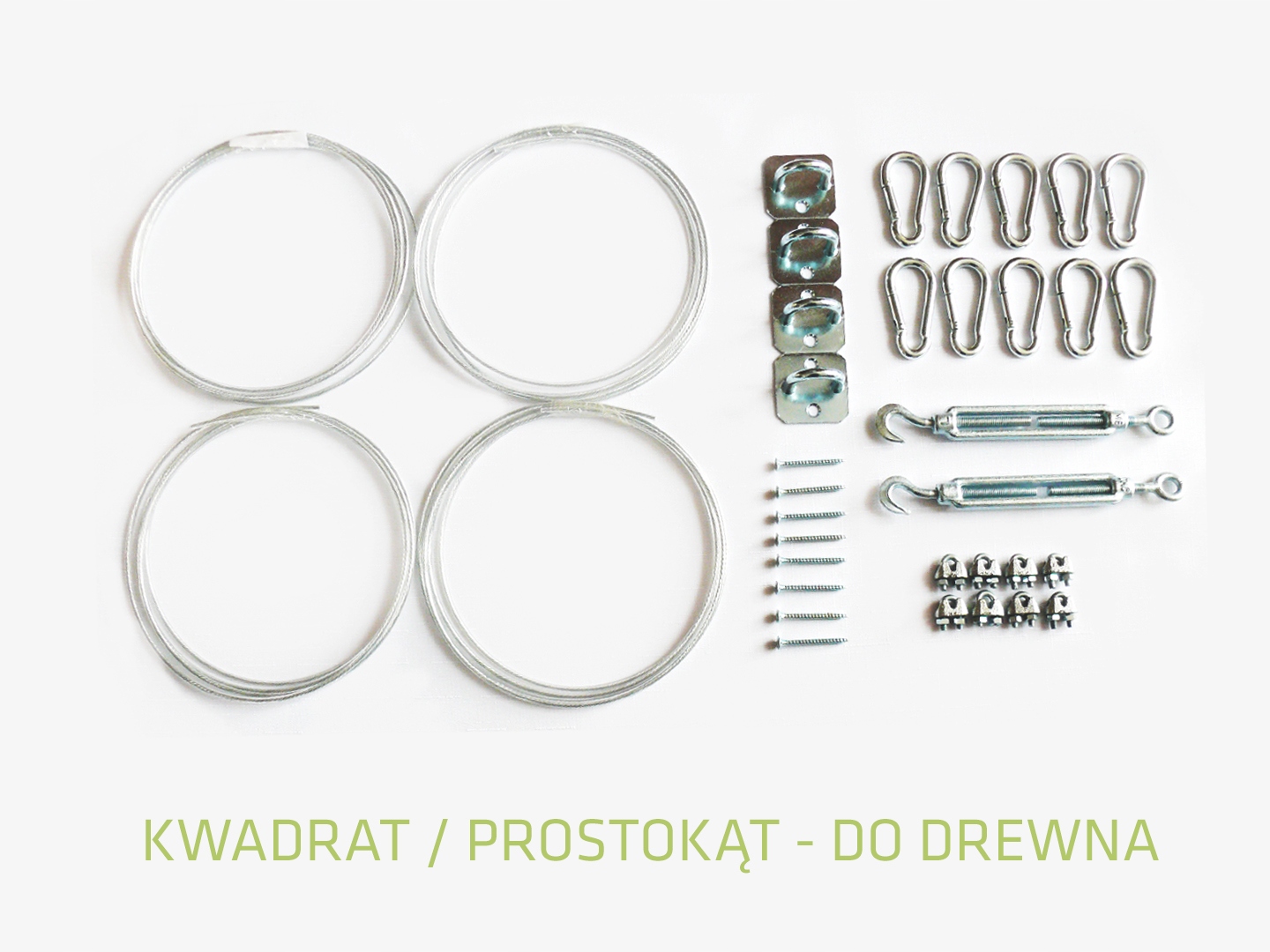 ZESTAW DO MONTAŻU ŻAGLI PRZECIWSŁONECZNYCH KWADRAT / PROSTOKĄT DO DREWNA