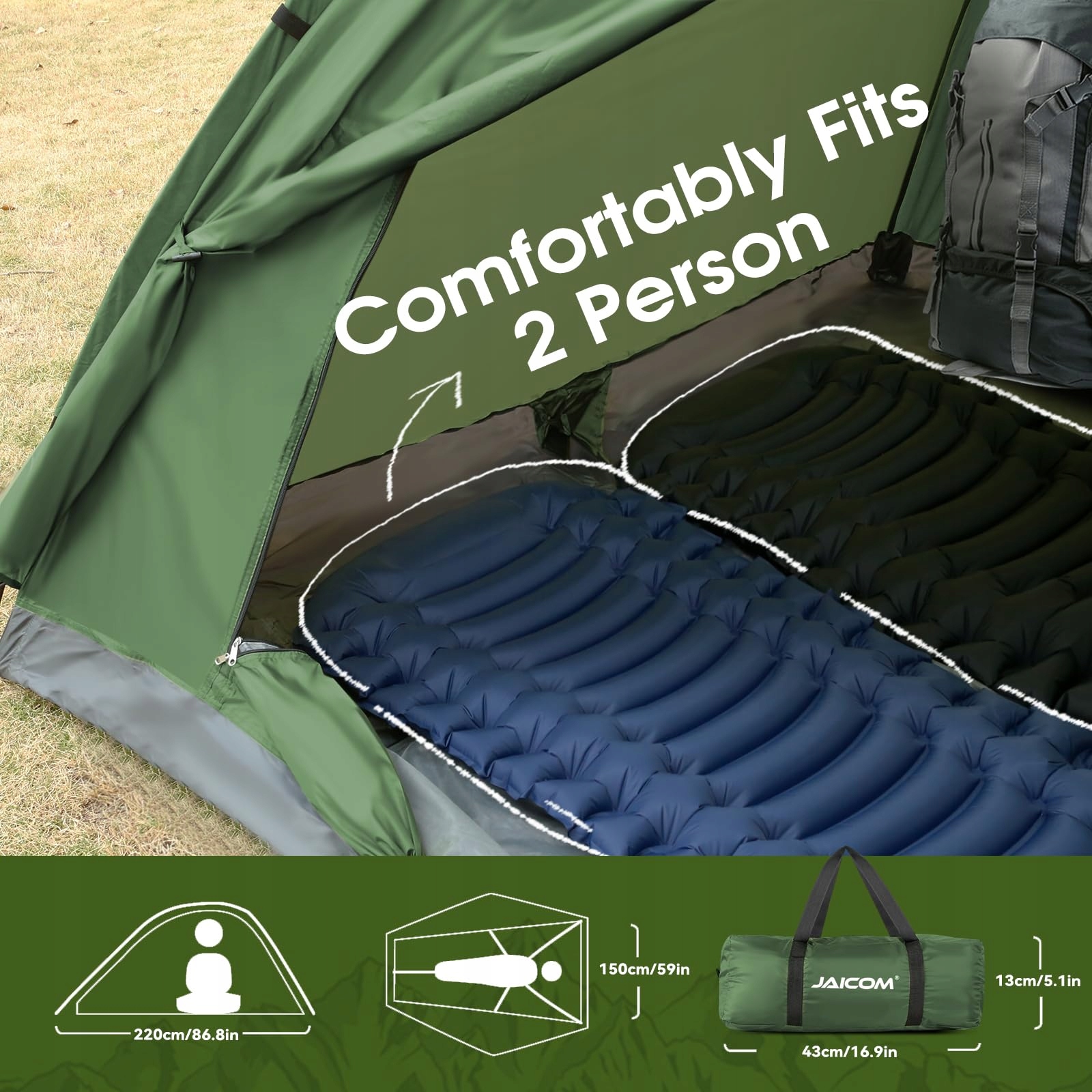 JAICOM Namiot 2 Osobowy Lekki Stabilny Wodoodporny Na Camping Trekking — miniatura 3