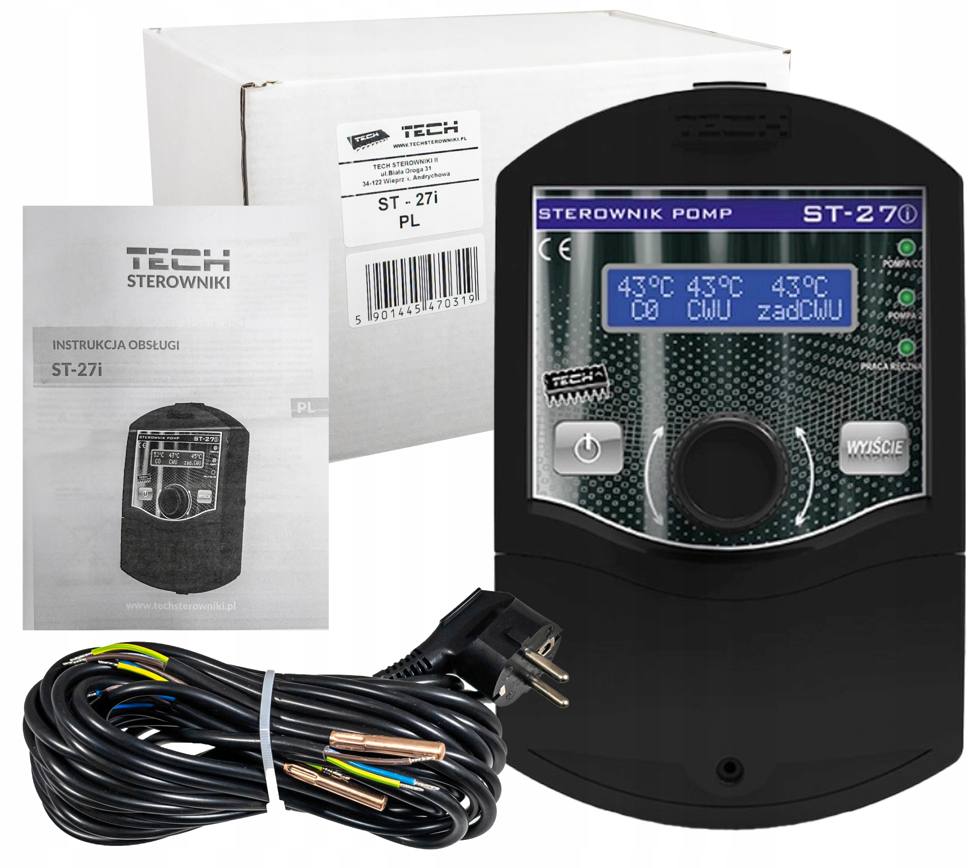 REGULATOR STEROWNIK PROGRAMATOR NA 2 POMPY ST-27i STEROWANIE POMPĄ C.O.+CWU