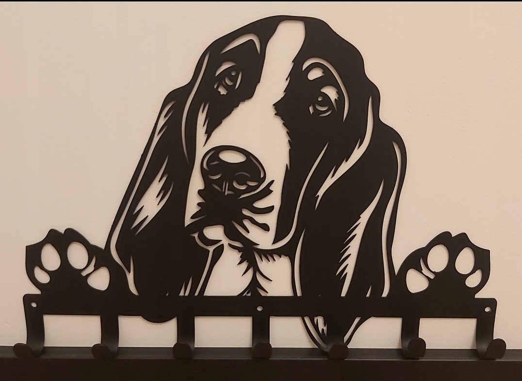 Věšák na klíče vodítka oblečení do předsíně Basset Hound 40 cm