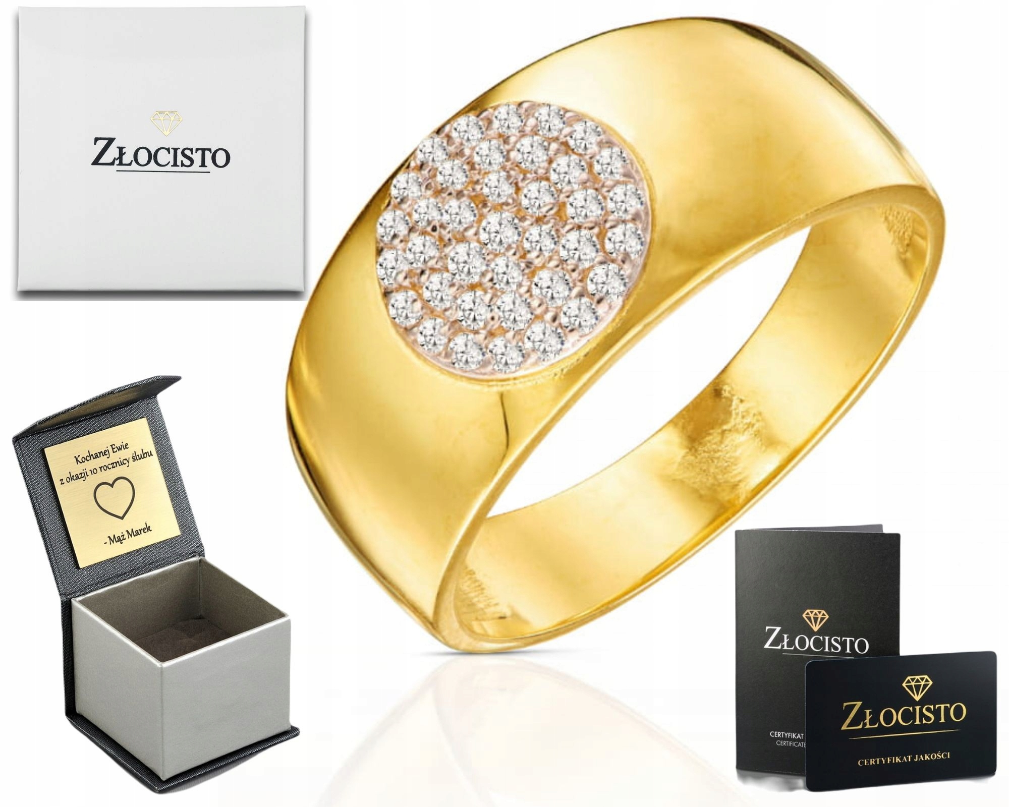 Zlatý Prstýnek S Kroužkem A Zirkony, Široký, Nádherný, Možný Gravírování 585
