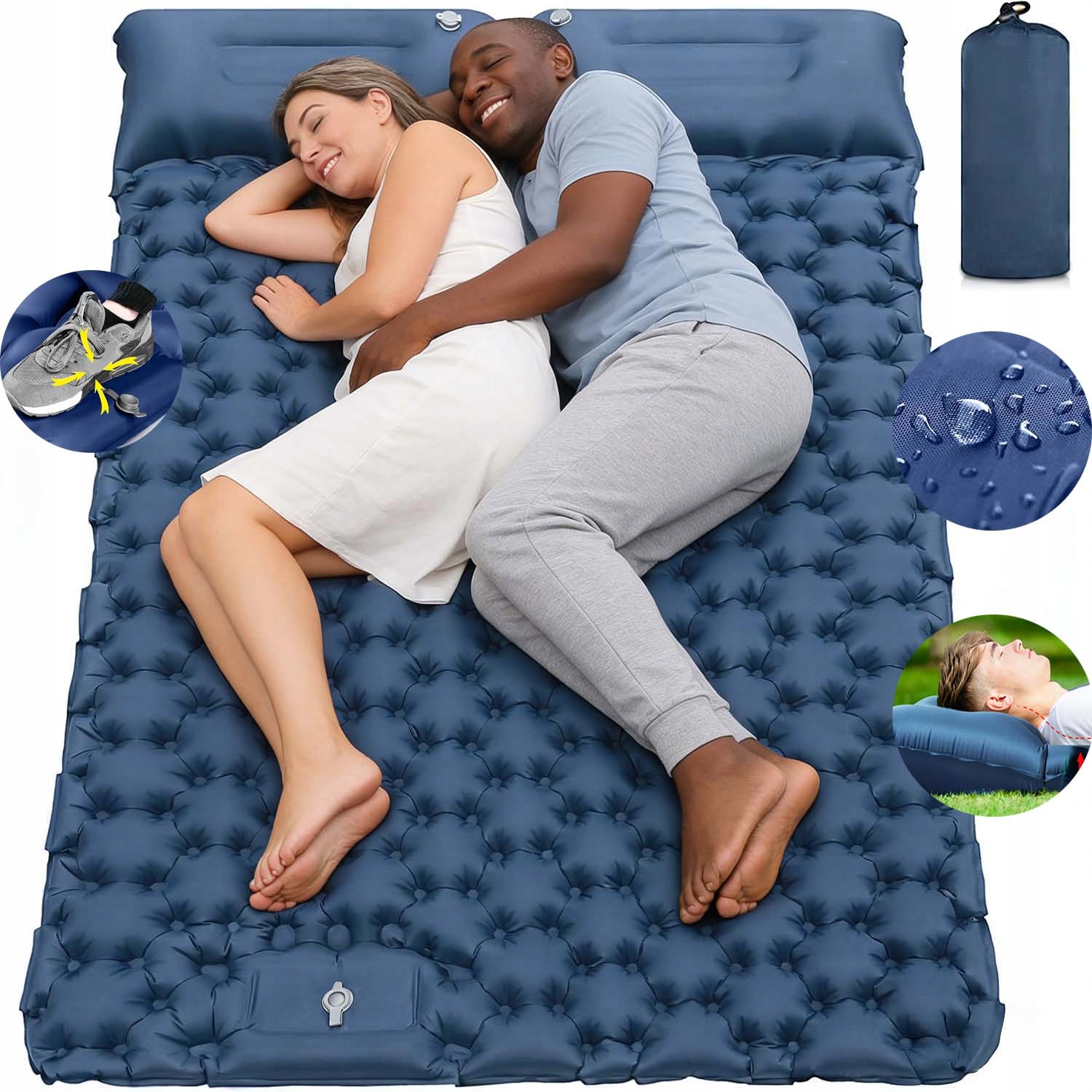Dvoupostelová Karimatka Matrace Samonafukovací Pumpička Polštář 200x130 CM