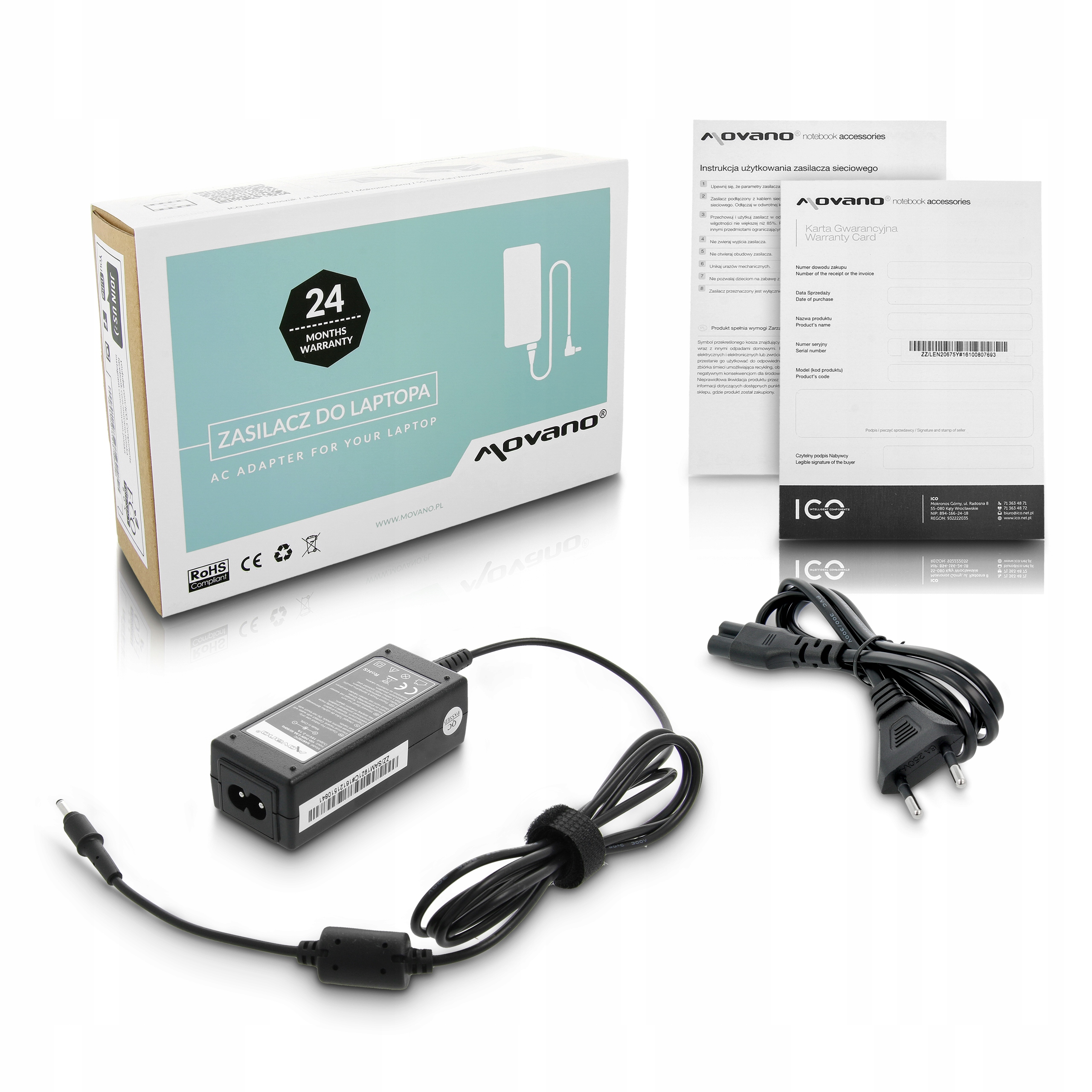 Zasilacz Movano 19V 2.1A 40W 3.0x1.1 do Samsung Np