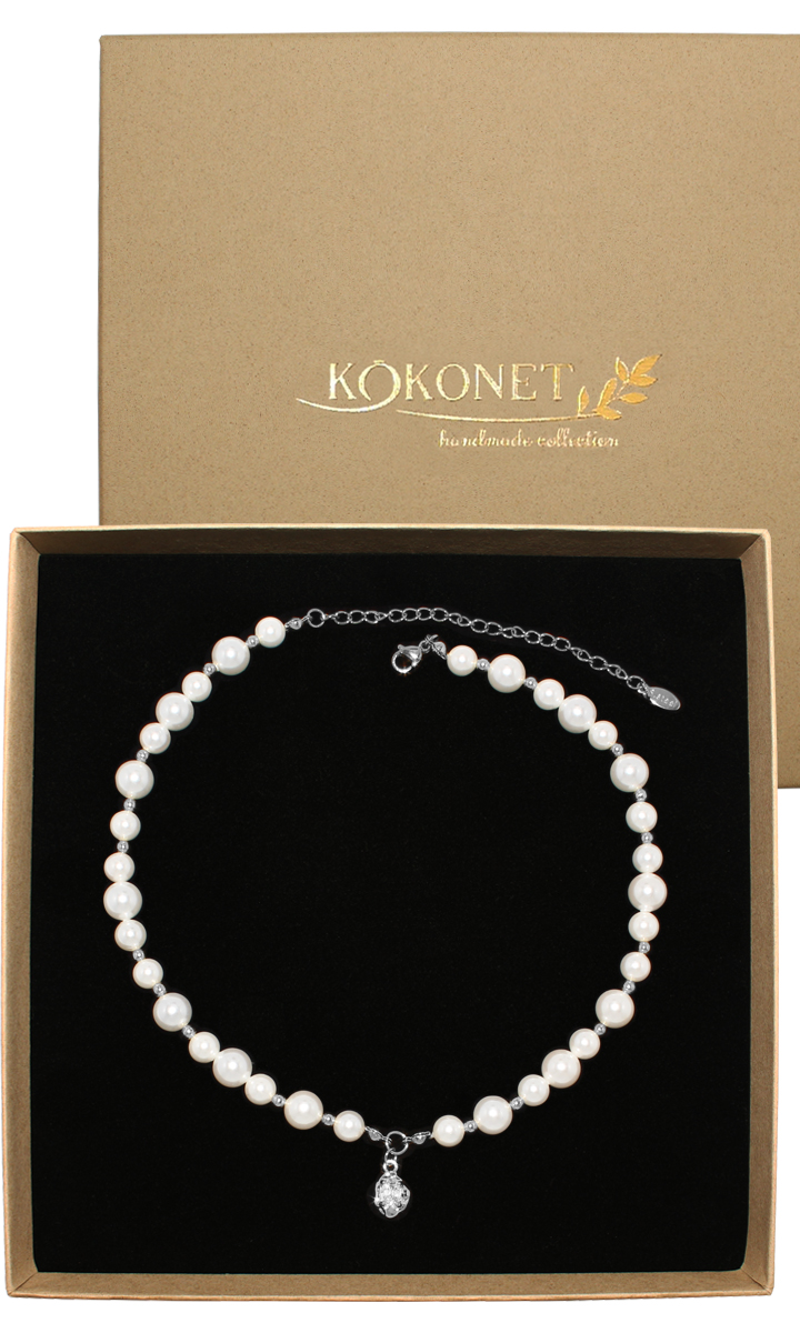 Stříbrná Kolia perleťová perla elegantní vintage náhrdelník Boho