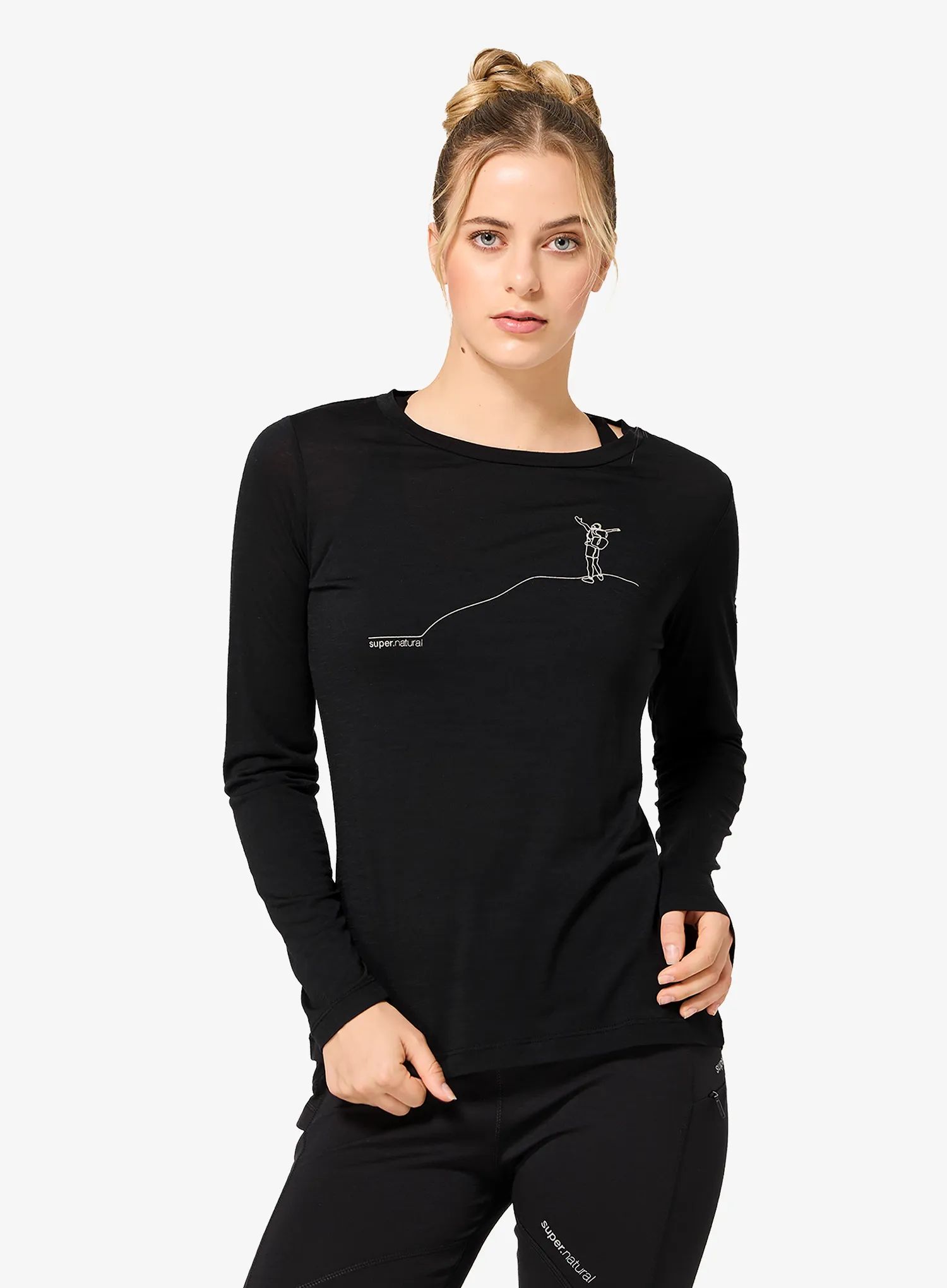 Bluza damska bez kaptura Super.natural Berggluck Ls jet black/f. grey M