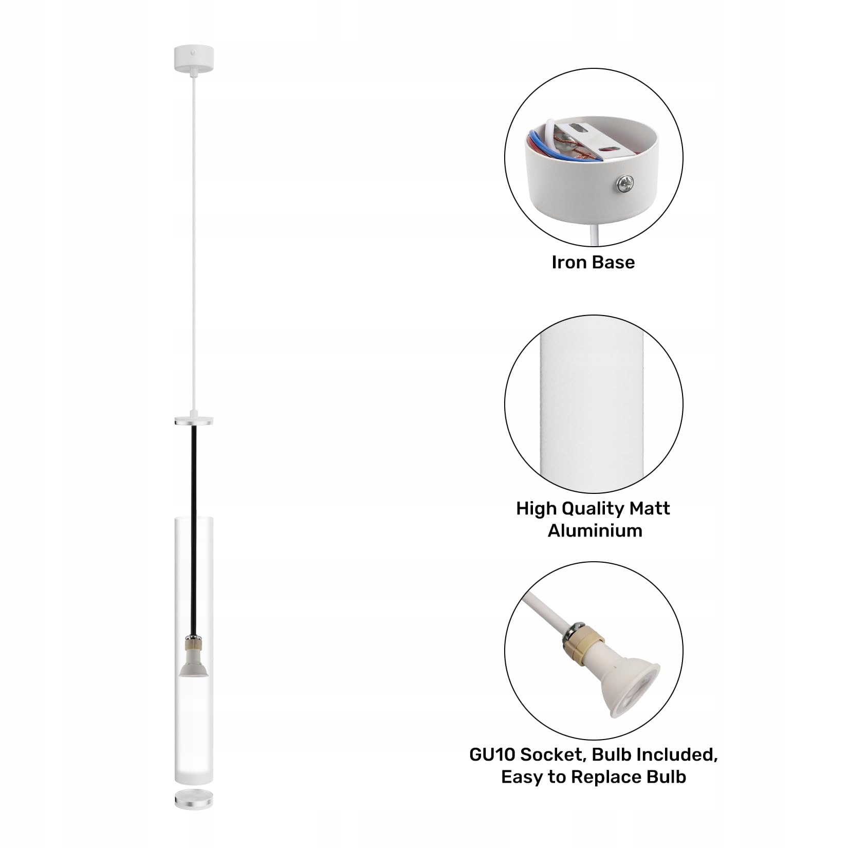 KLIGHTEN Lampa Wisząca GU10 LED 5W 470LM Regulowana Biała 3000K 50cm — miniatura 3
