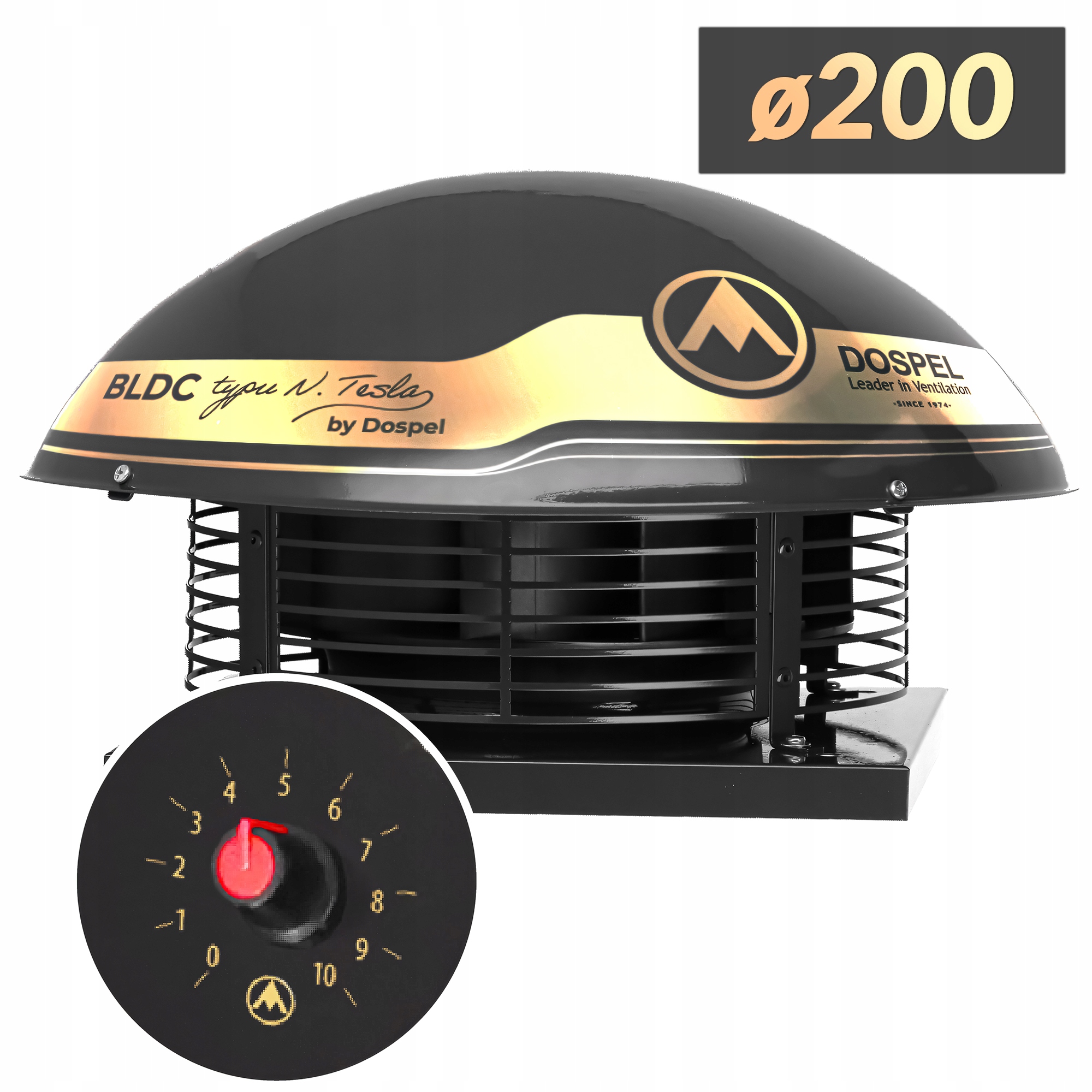 Radiální střešní ventilátor fi200 Dospel Wdii Bldc motor typu N. Tesla