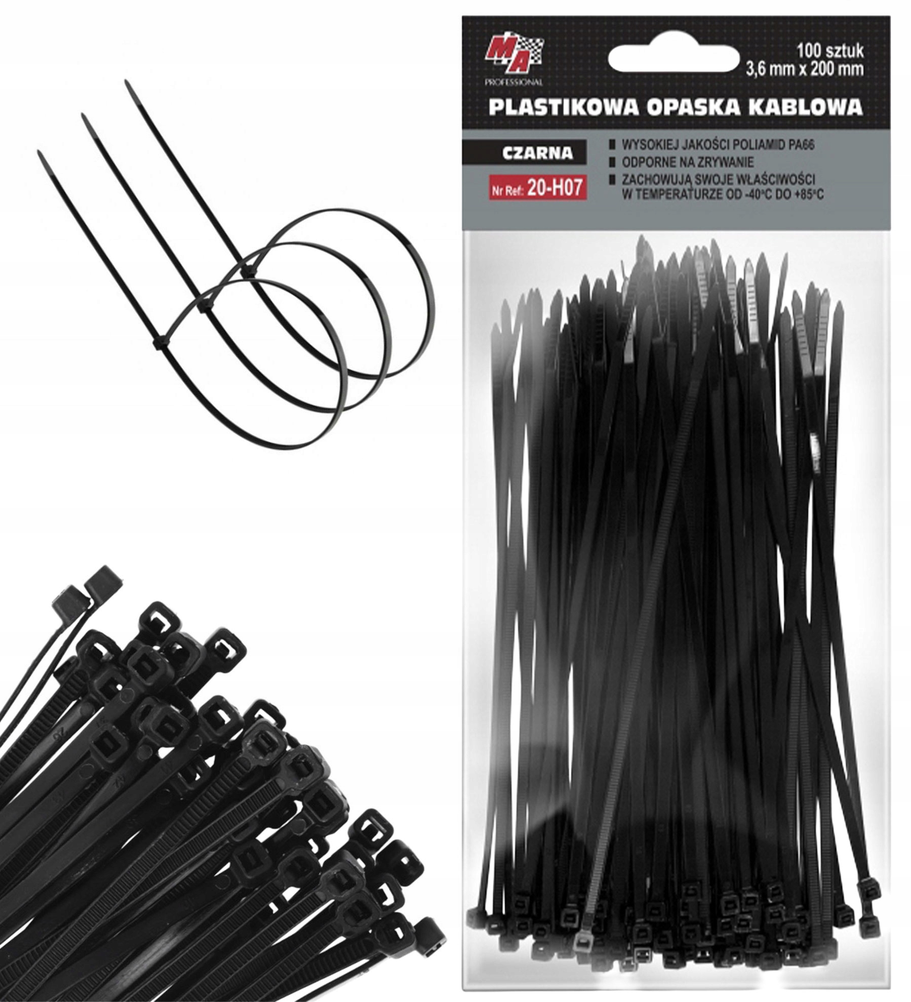 Opaska kablowa Ma Professional 3,6 mm x 200 mm tworzywo sztuczne 100 szt.