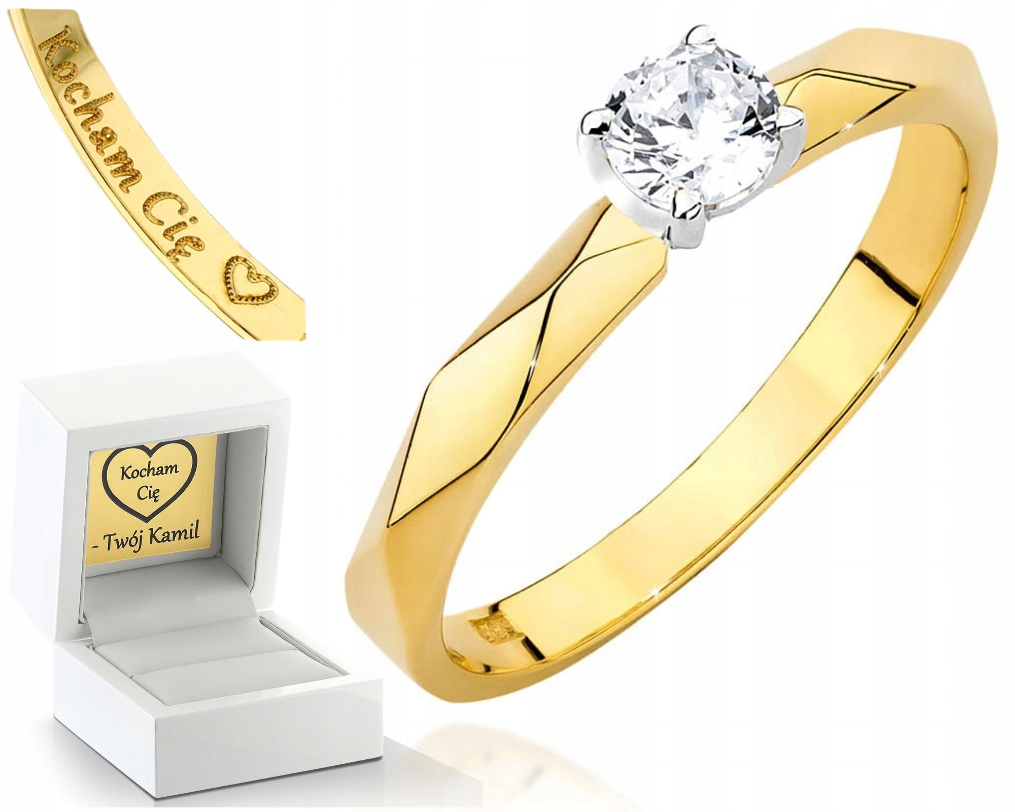 Zlatý Zásnubní Prstýnek Fazetovaný S Briliantem Gravírování 585 Dárek