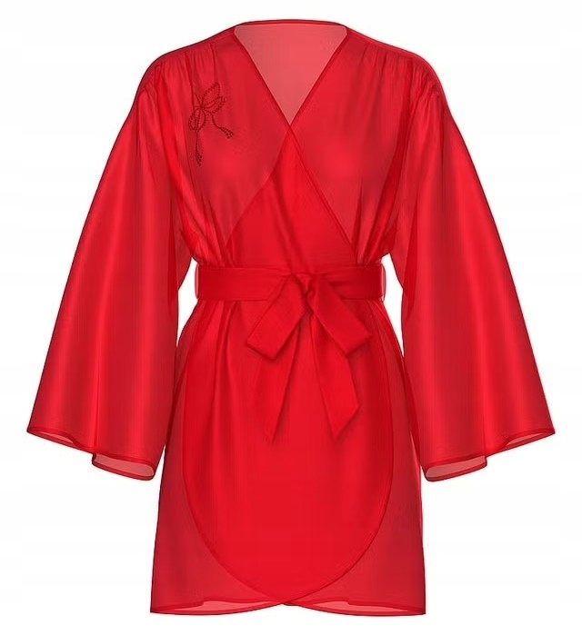 Krátký saténový župan Victoria’s Secret červený s zirkony M/L