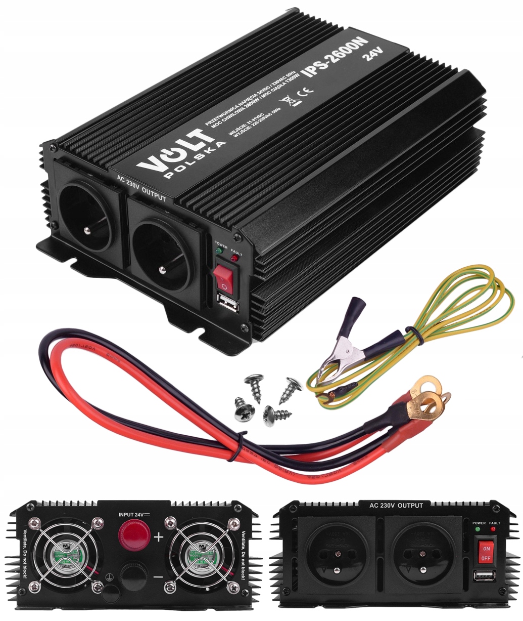 

Przetwornica Samochodowa 24V 230V 1300/2600W Usb