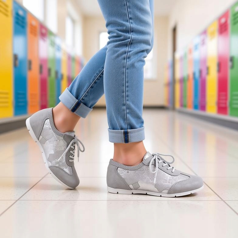 Sneakersy Srebrne półbuty Skórzane Ren-But Wkładka Antybakteryjna 4347