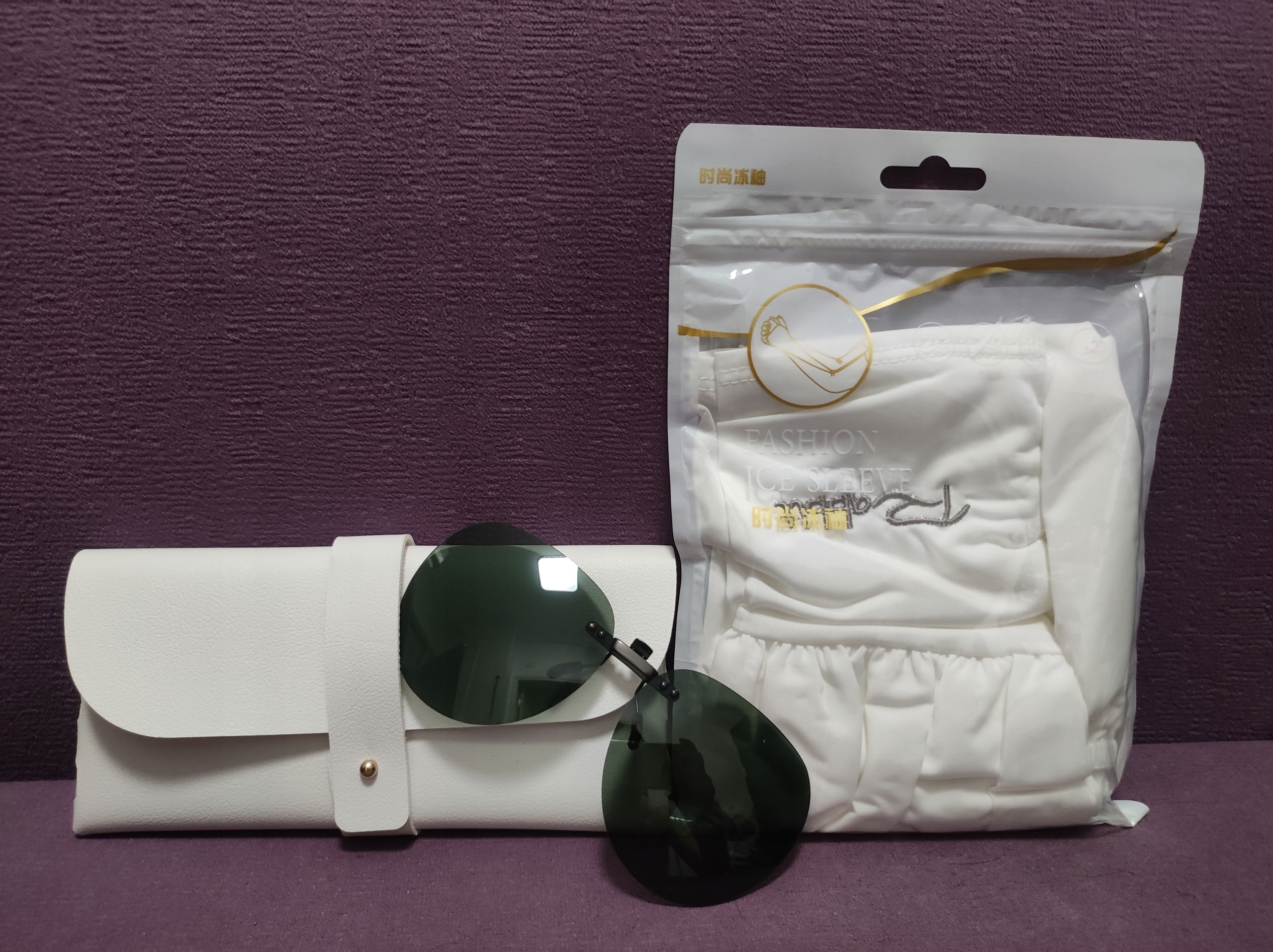 LODOWE JEDWABNE RĘKAWY + SOCZEWKI DO OKULARÓW SŁONECZNYCH + ETUI NA OKULARY Kolor dodatkowy biały