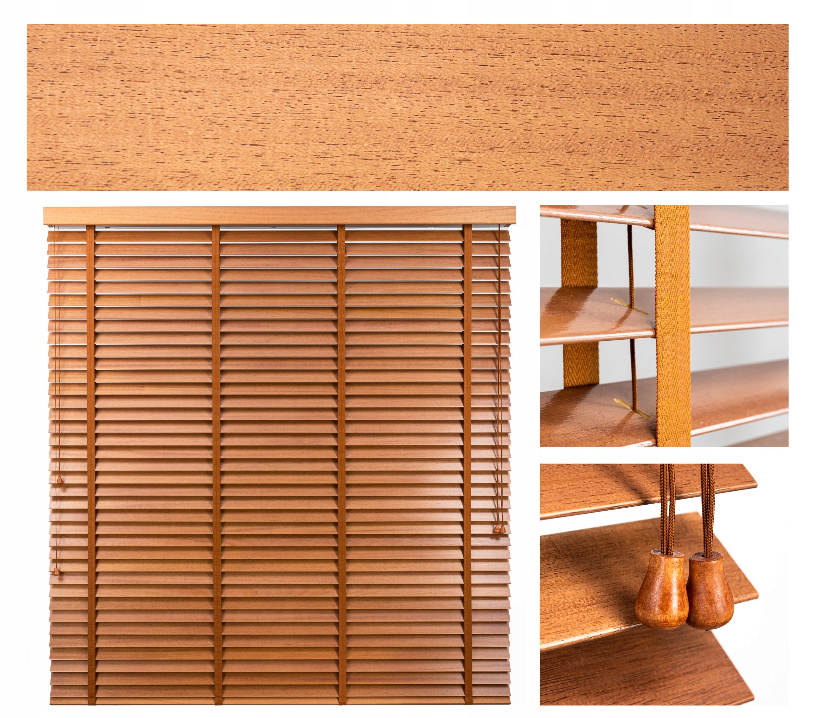 Żaluzje Drewniane Abachi na wymiar CLICKY 50mm 140x260cm