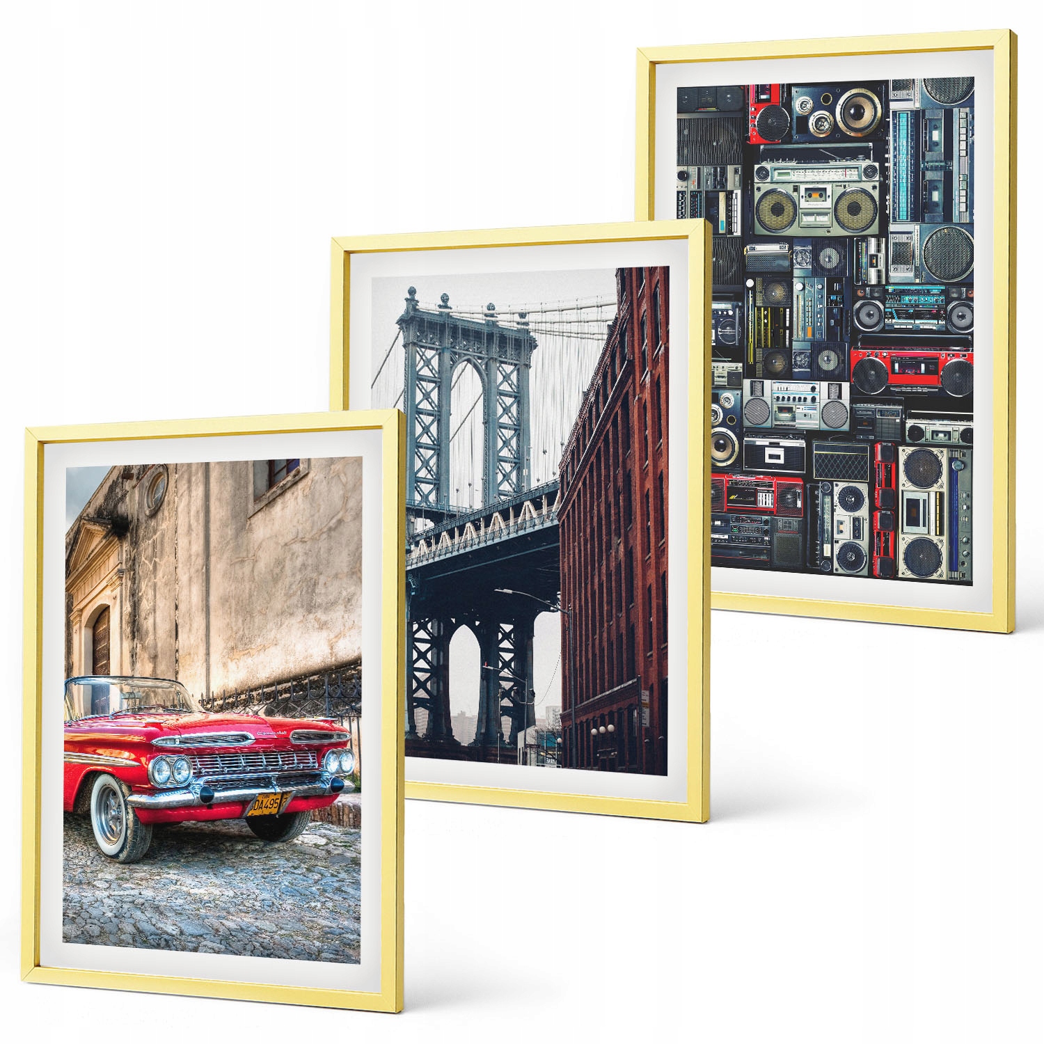Domácí galerie obrazů Staré auto Brooklynský most retro audio Zlatý rám