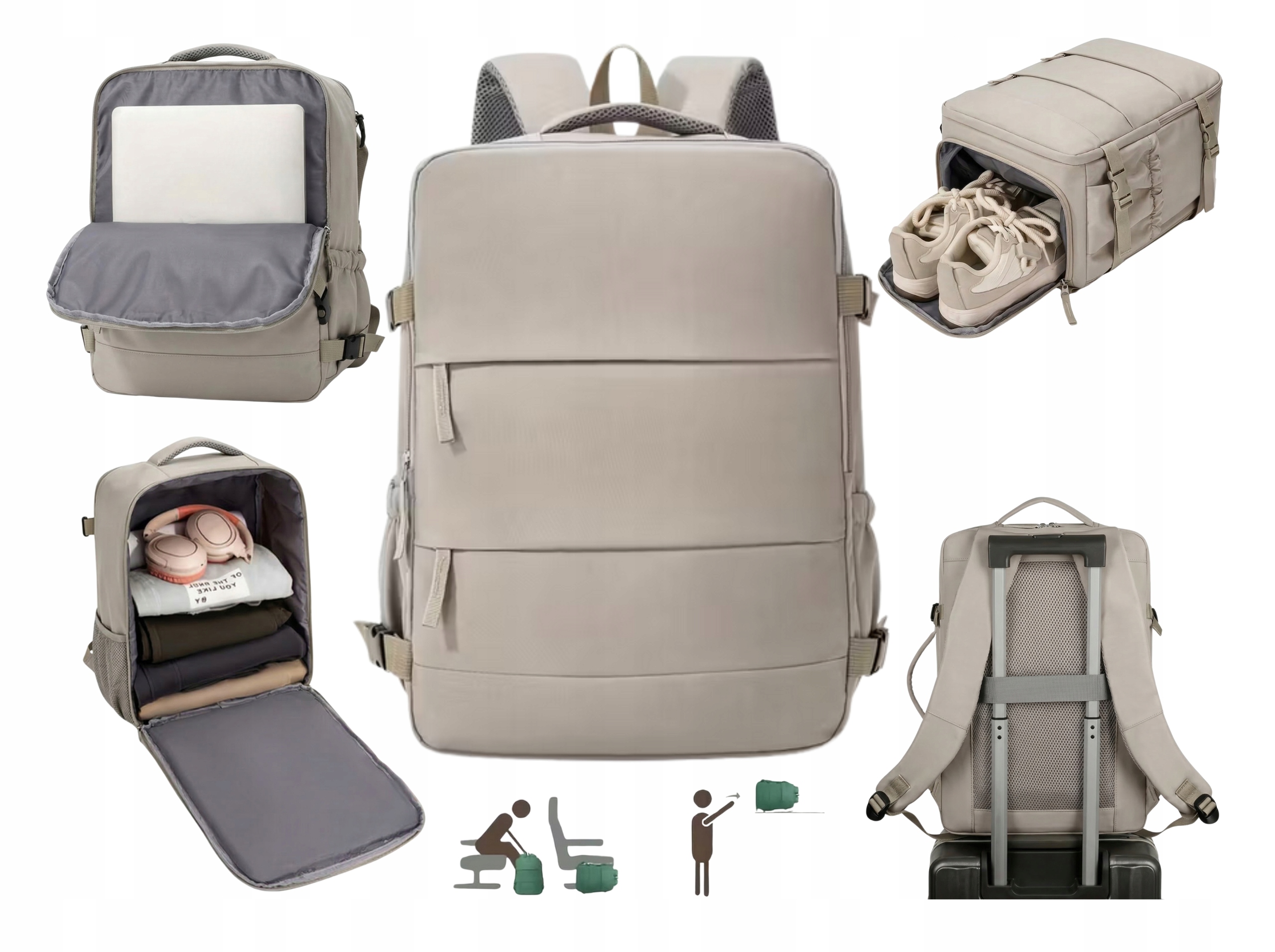 Plecak Podręczny Do Samolotu Wizzair Ryanair Kabinowy 40x30x20 Bagaż Beżowy