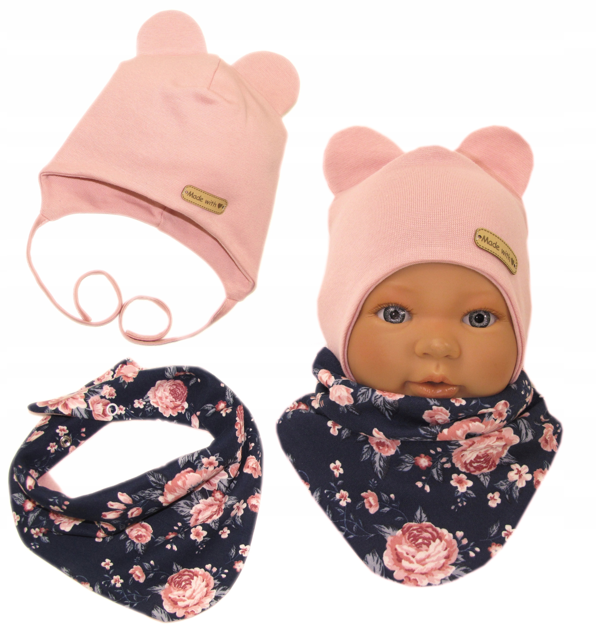 

Komplet Czapka Apaszka 46-48cm Brudny Róż 12m+