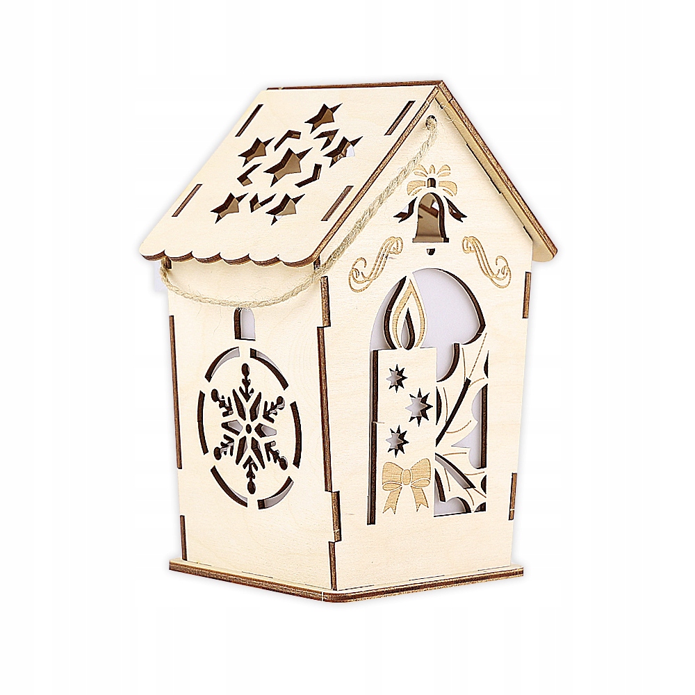 lampion drewniany + lampka led 17cm BOŻE NARODZENIE — 5