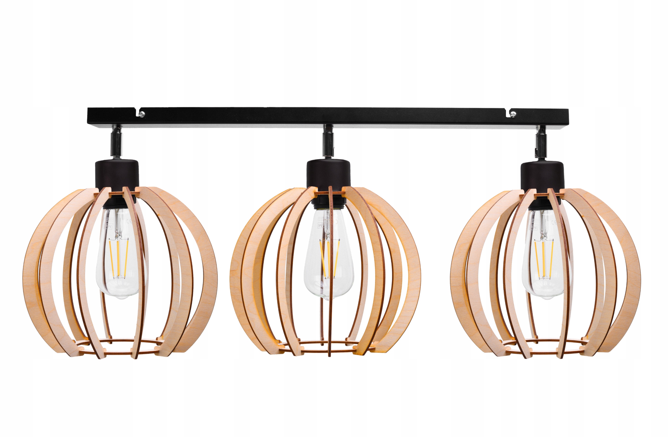 Závěsná Stropní Lampa 3X Dřevěná Hustá