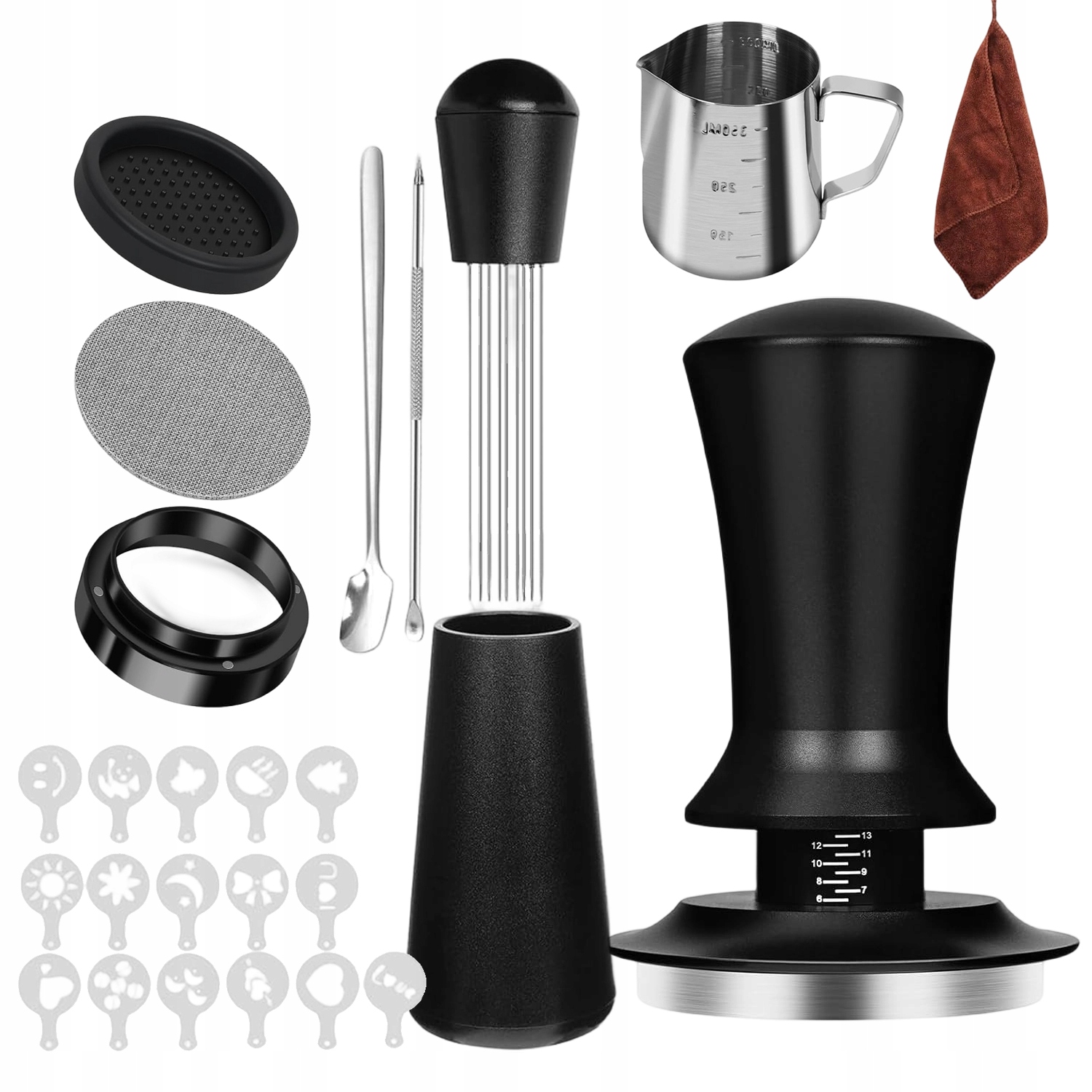 Levně Sada Nástrojů Na Přípravu Kávy 25 Ks Včetně Tamperu 51 MM Pro Baristy