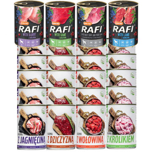 Zestaw karma dla psa 24x400g: Dolina Noteci Rafi x4 20x Bult Tuf Tuf