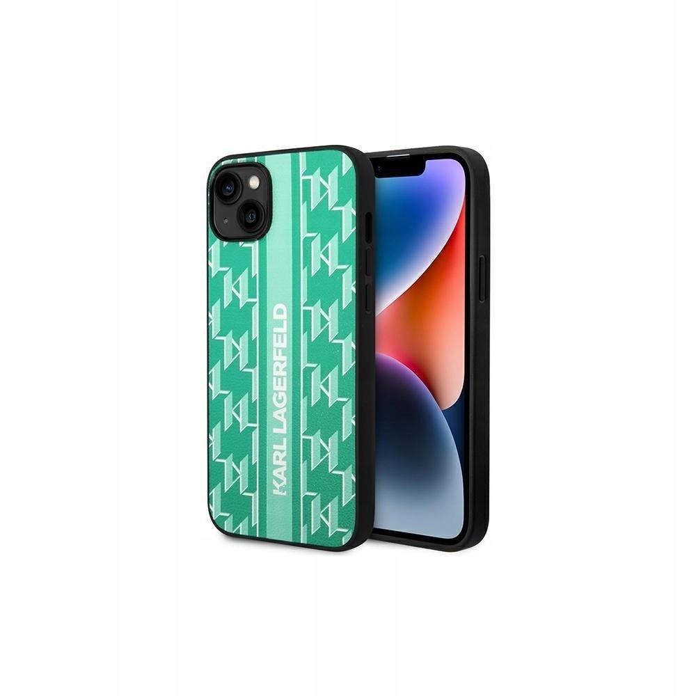Etui Karl Lagerfeld Monogram Stripe na iPhone 14 zielone Karl Lagerfeld