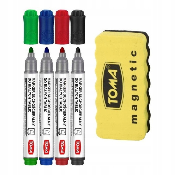 Marker do tablic 4 kolory TOMA + GĄBKA