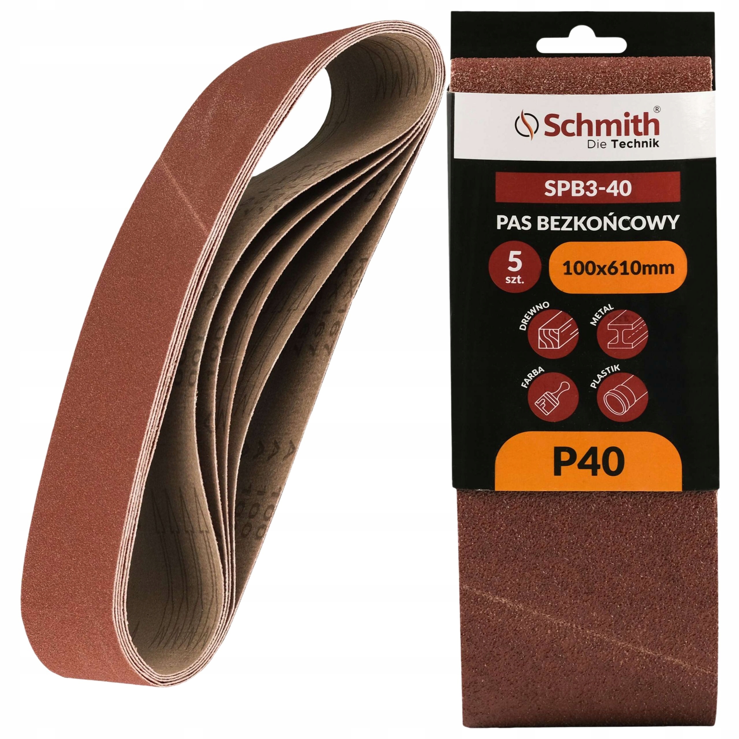 Pas Bezkońcowy Taśma Papier Ścierny P40 100x610mm 5szt. Schmith