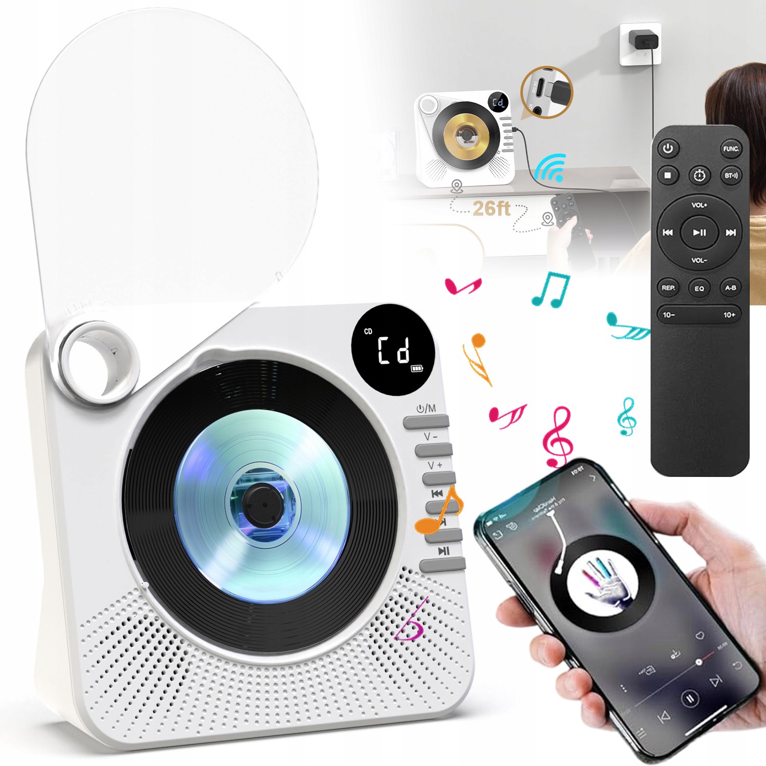 CD Přehrávač Přenosný Rádio Fm Stolní Přehrávač Reproduktor Bluetooth 5.0