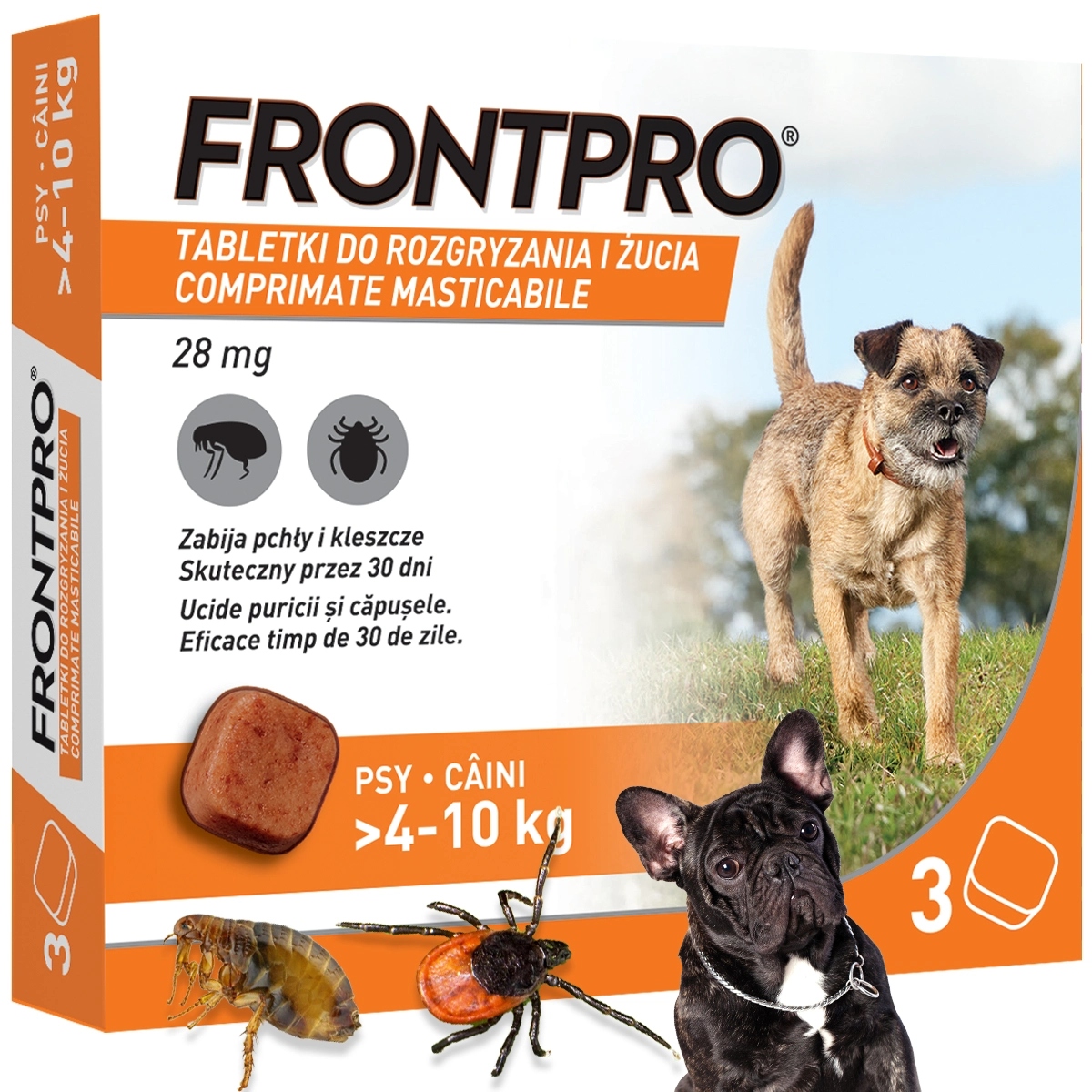 Frontpro tabletki 3 sztuki na Kleszcze Pchły dla Psa 4-10 kg na 3 miesiące