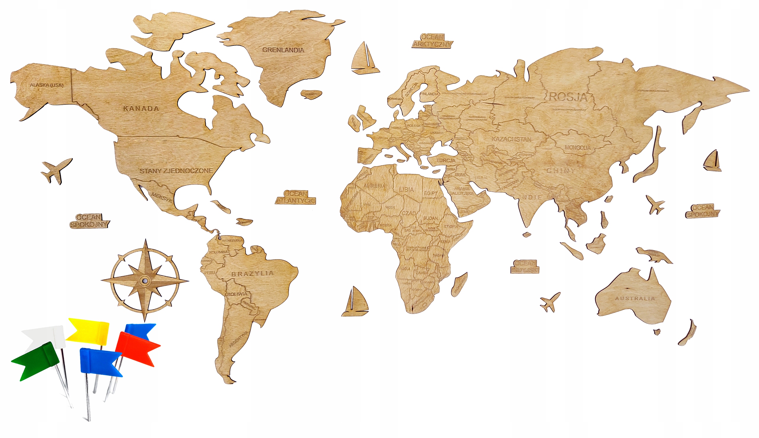 

Drewniana Mapa Świata Dekoracja na ścianę 250cm
