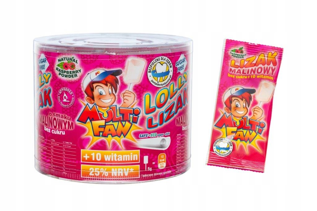 Levně Multifan lízátka s malinovou příchutí, krabička bez cukru, 50 kusů