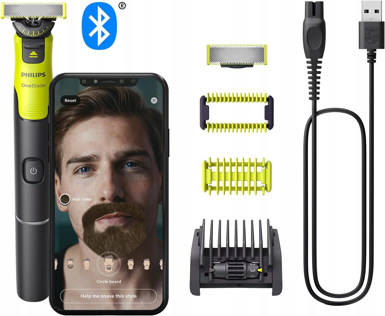 Zastřihovač Philips OneBlade QP4631/30 s 360° čepelí a Connectivity, 5v1