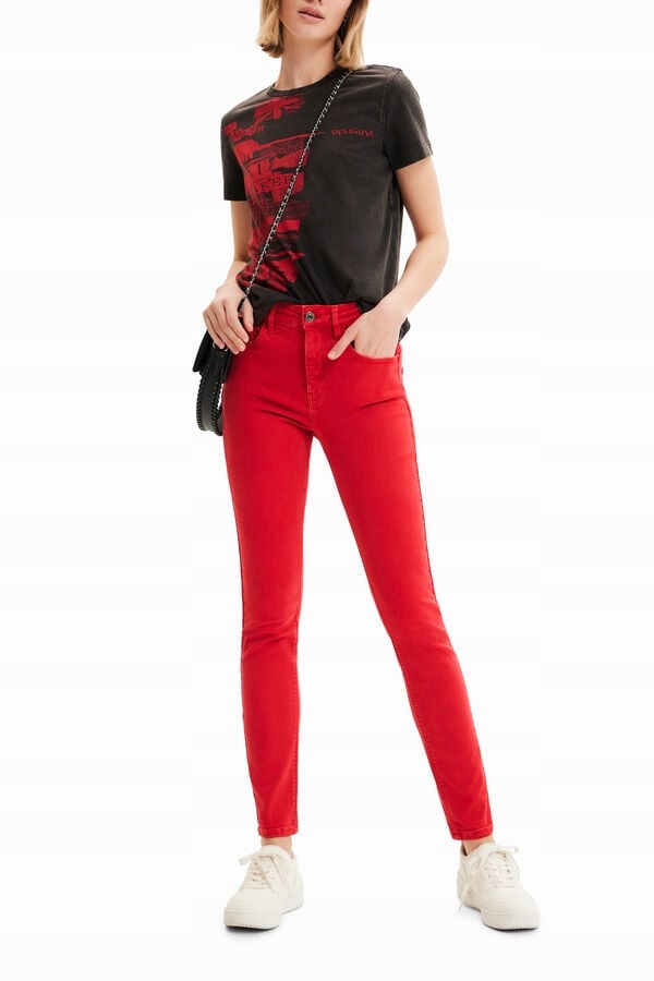 Desigual Červené Džíny Úzké Nohavice (42)