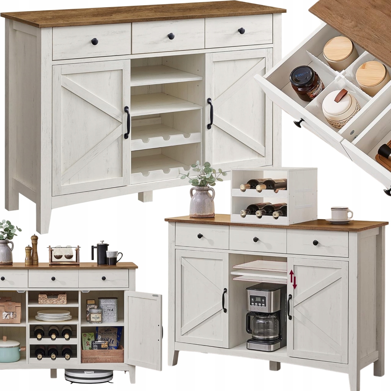 Kuchynská skrinka Stojan na víno do jedálne Regál Kredenc s zásuvkami