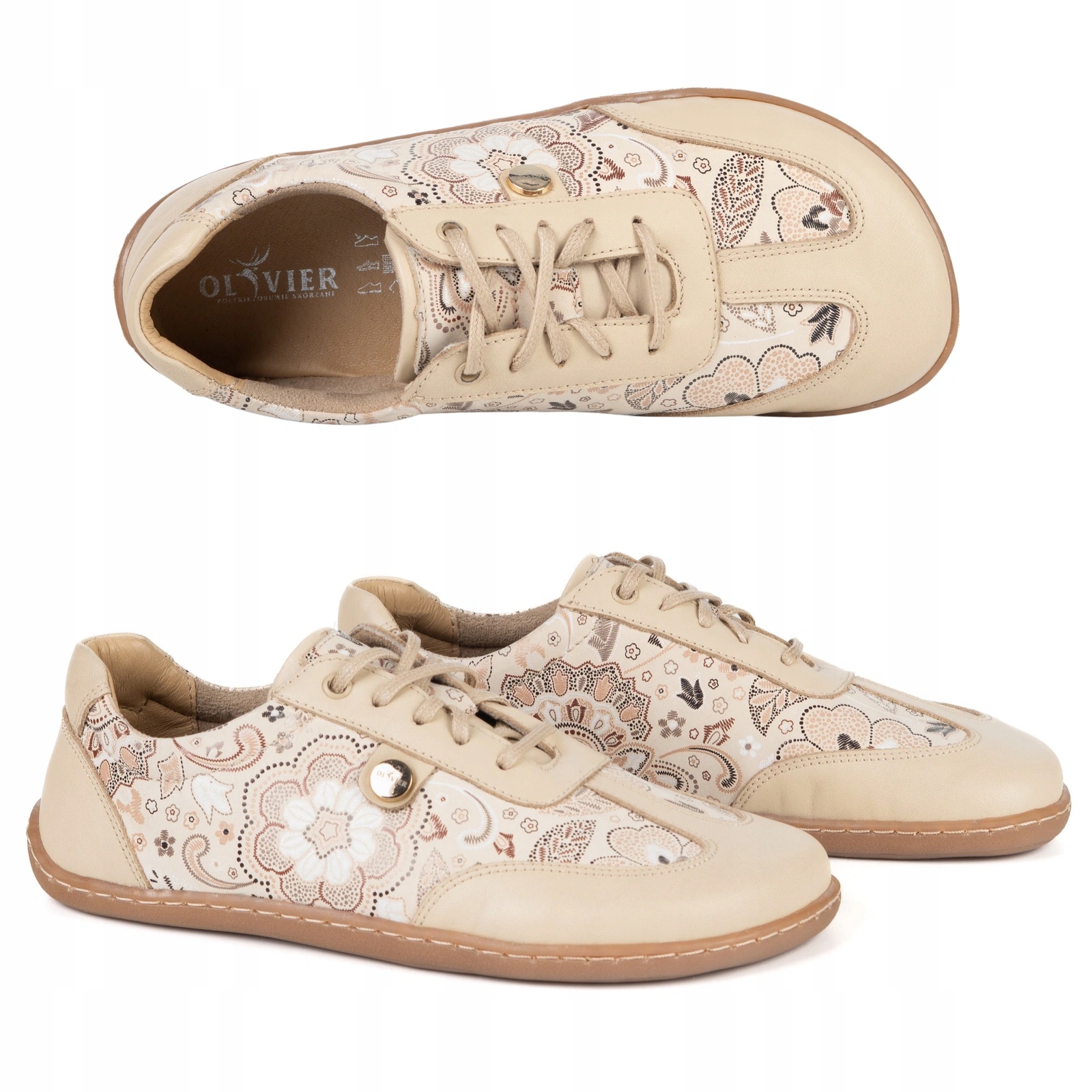 Dámské polobotky Olivier 113MP kožené béžové květy 43