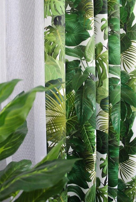 

Nowoczesna zasłona 140x250 zielone liście 3d