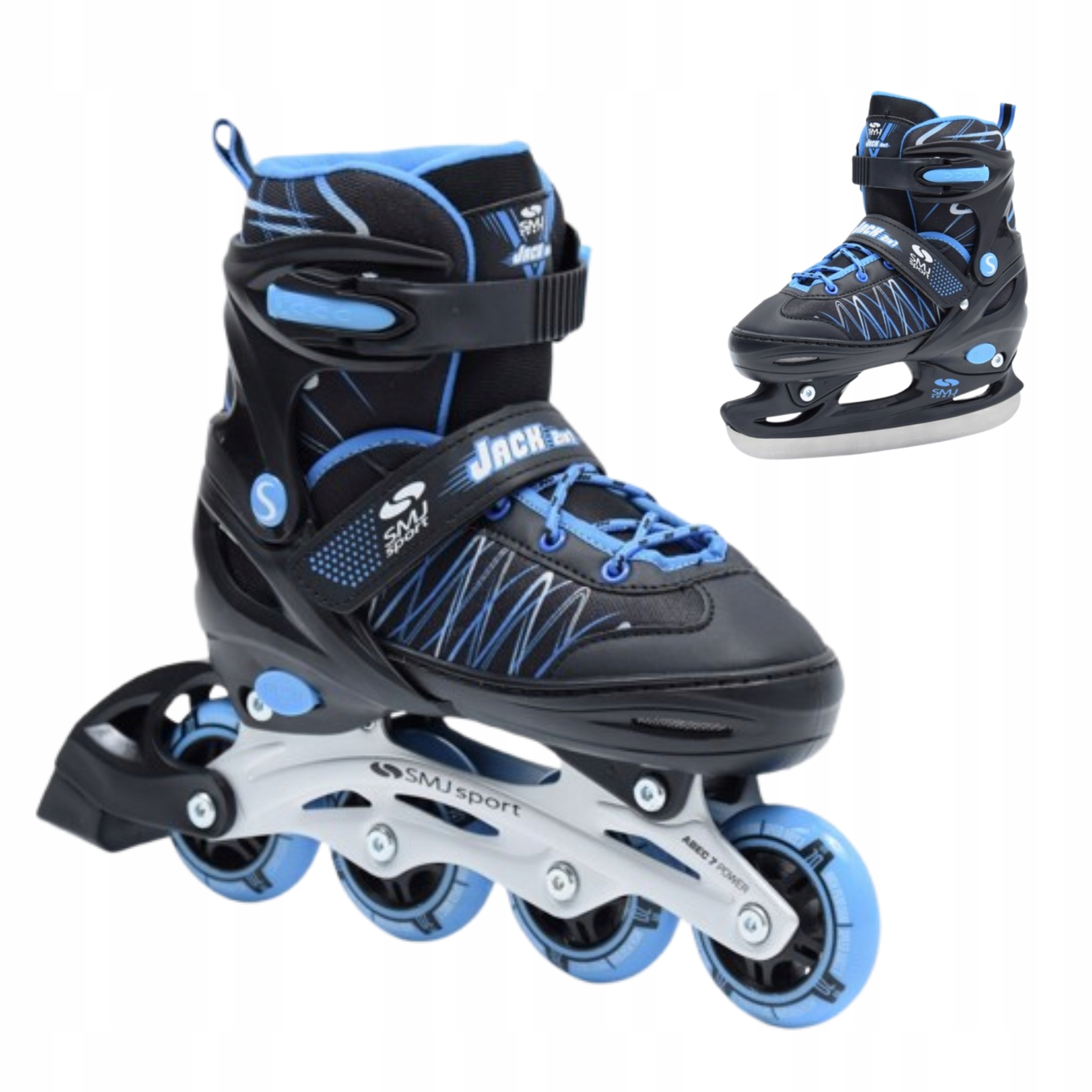 Kolečkové brusle 2v1 brusle 2v1 nastavitelné, modré, ložiska ABEC7 Smj sport