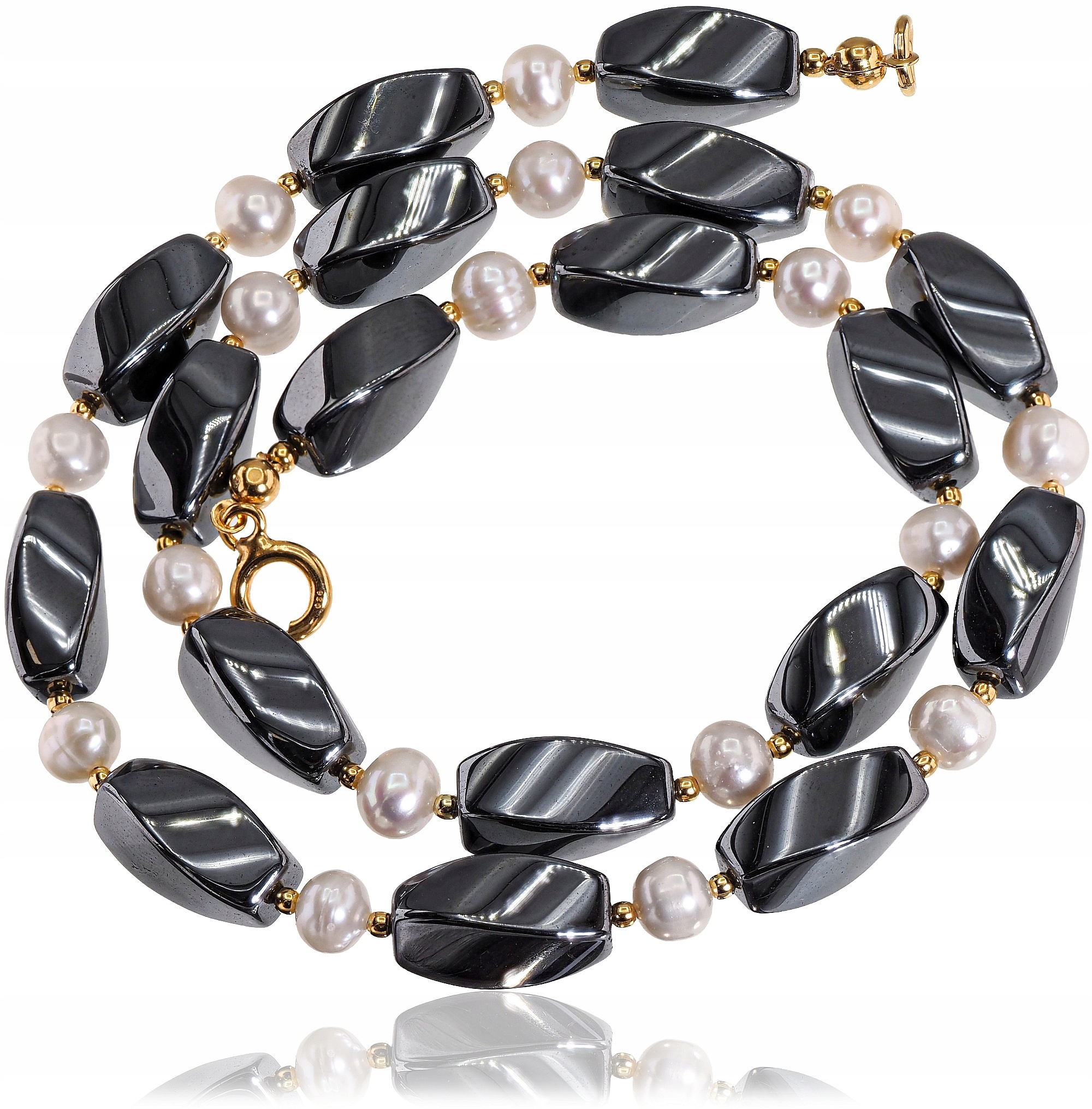 Hematitové perly Krásný náhrdelník Zlaté Stříbro