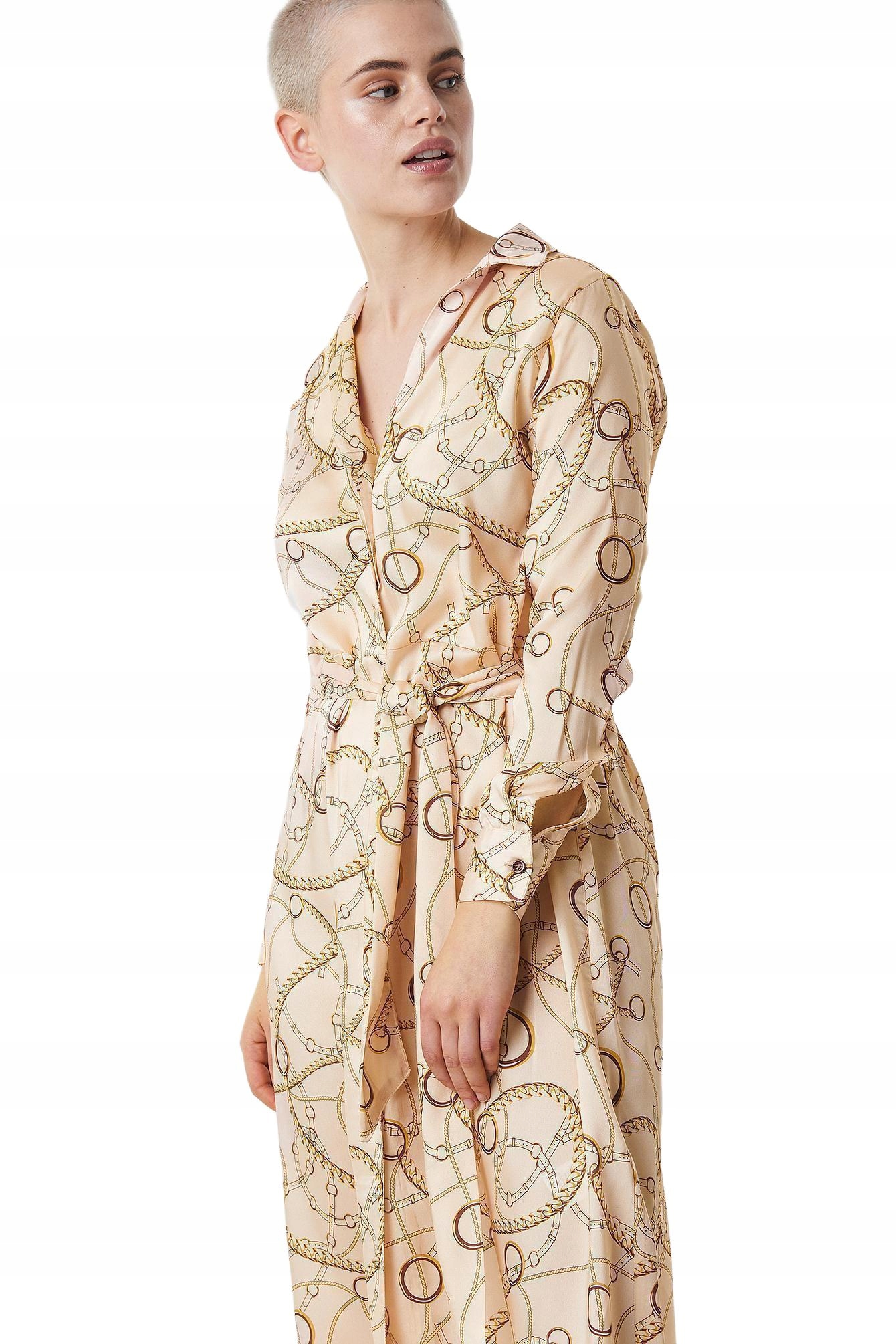 Na-kd Šaty Béžová MIDI S Dlouhým Rukávem Slm 38