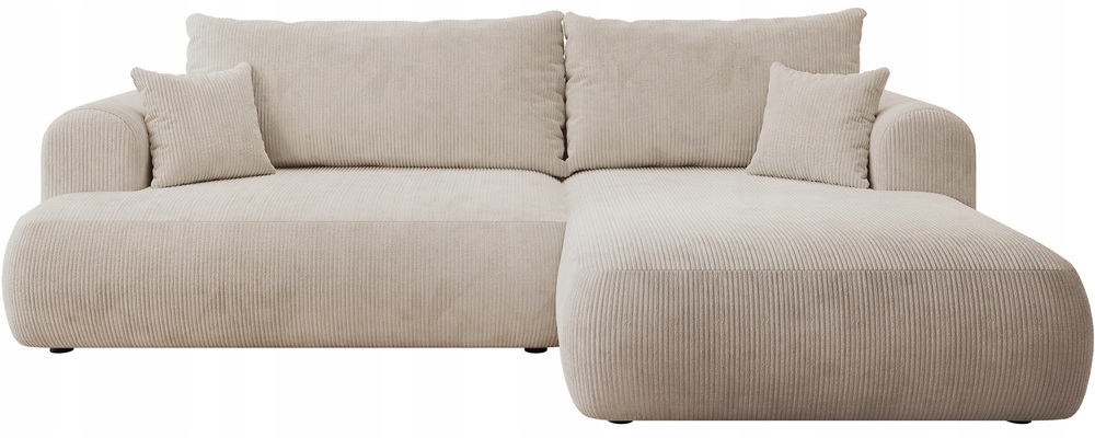 Rohová Sedací Souprava s funkcí spaní Ovo Cord s úložným prostorem, světle béžová, pravý samet