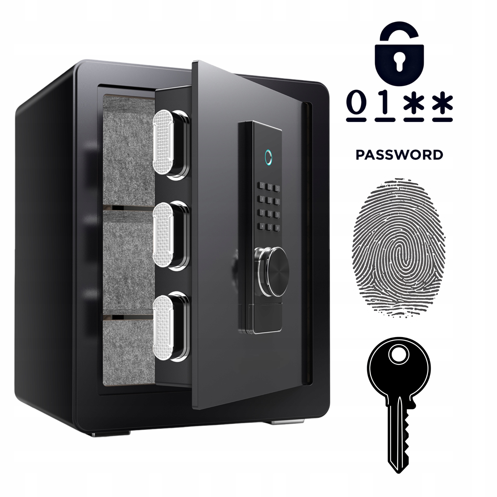 Pancerny Domowy Sejf Biometryczny Na Odcisk Palca 45x38x30 cm Czarny