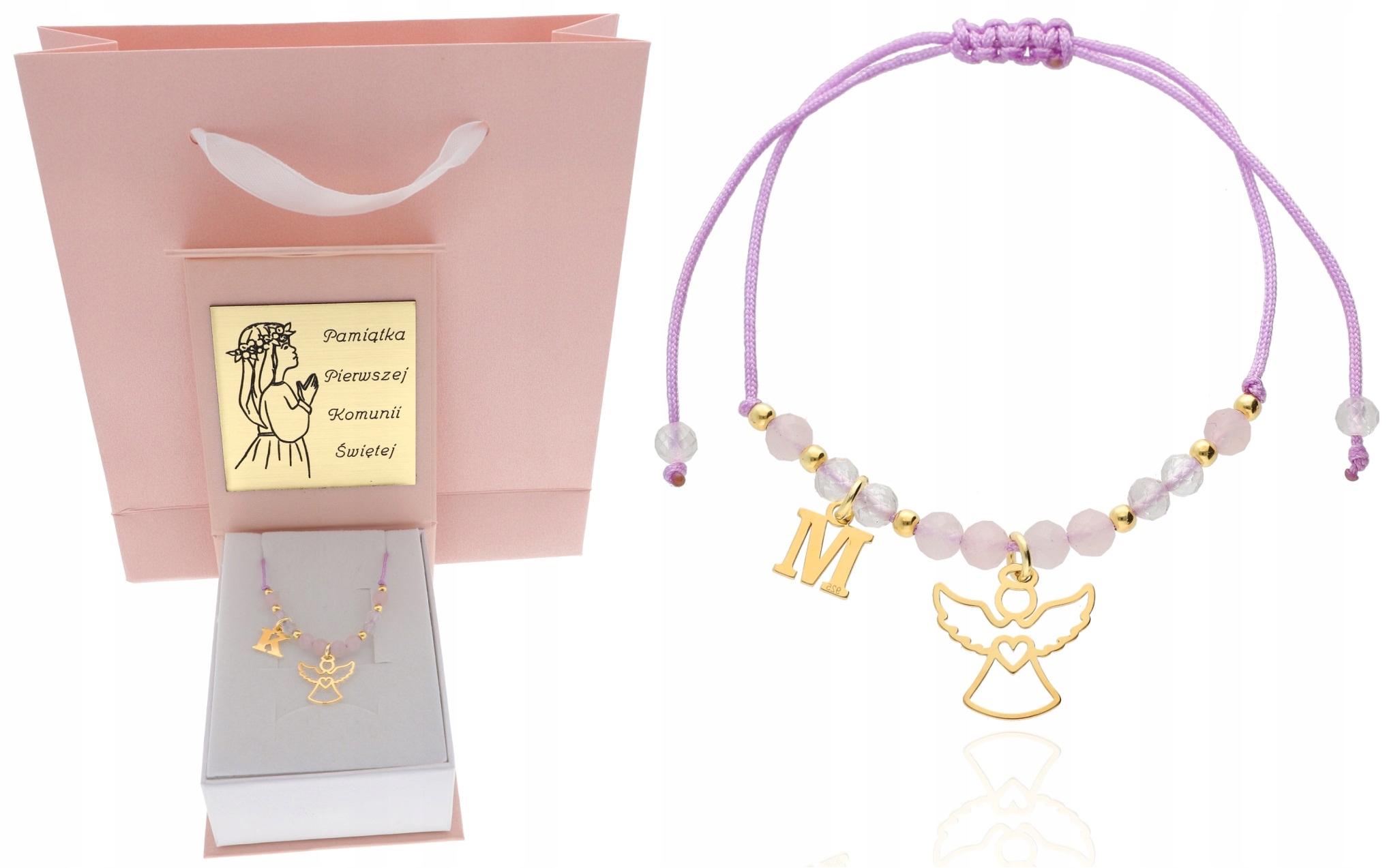 Zlatý náramek s přírodními kameny Anděl Písmenko svaté přijímání Křest Grawe