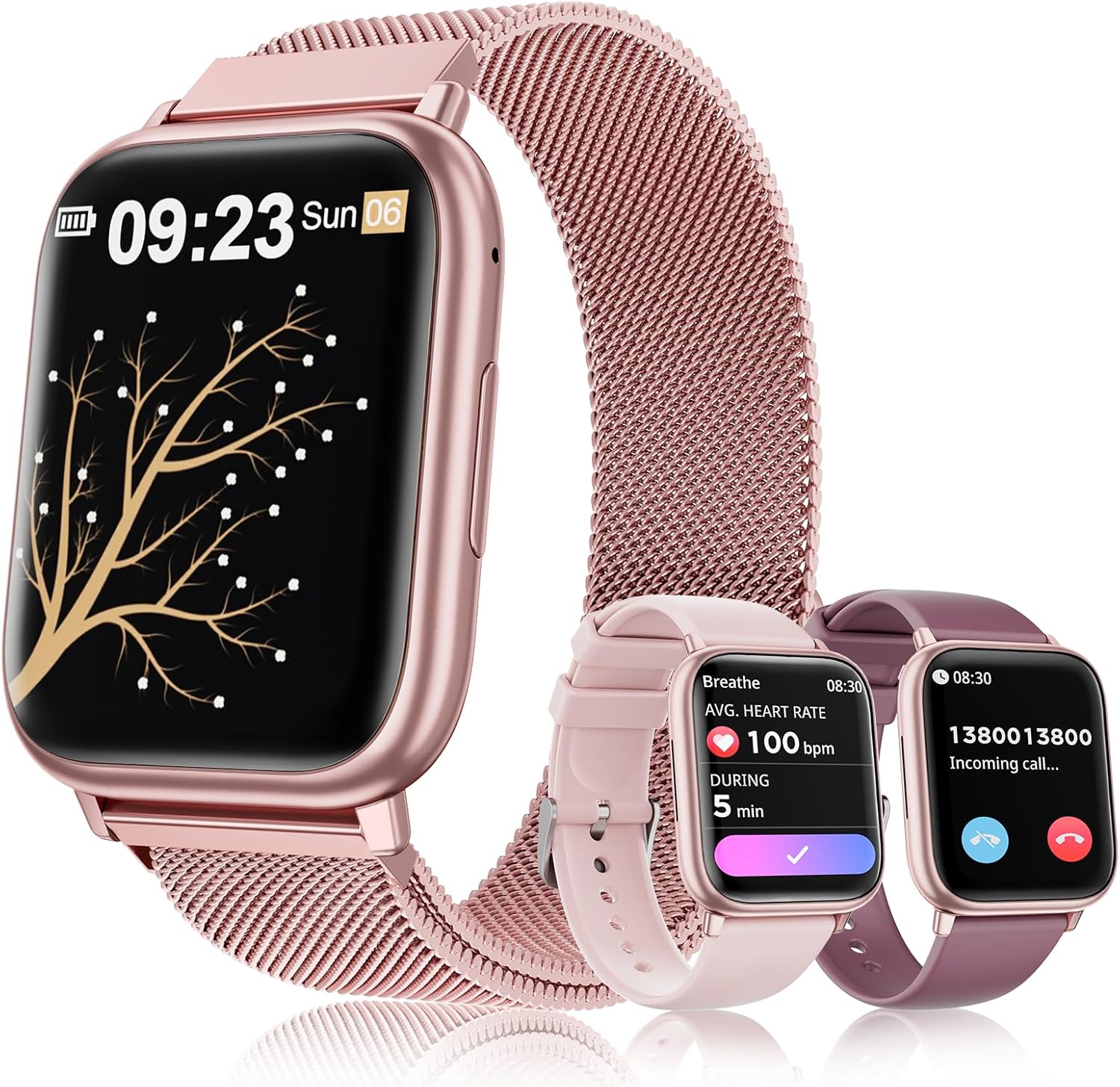 Smartwach Loekneue damski różowy Bluetooth 1,83" SpO2, pulsometr, IP68