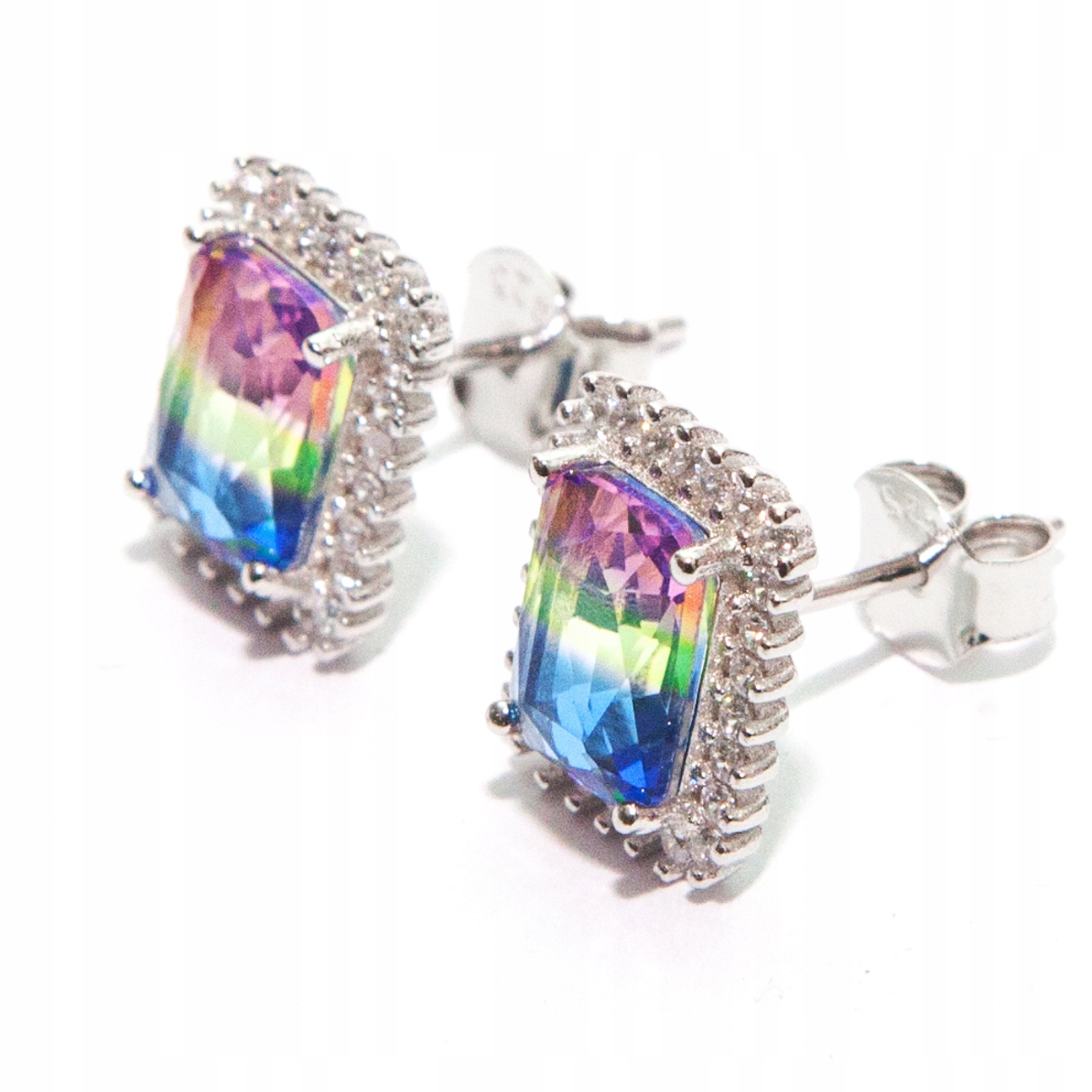 Stříbrné náušnice zirkony s duhovým gradientem stříbro 925