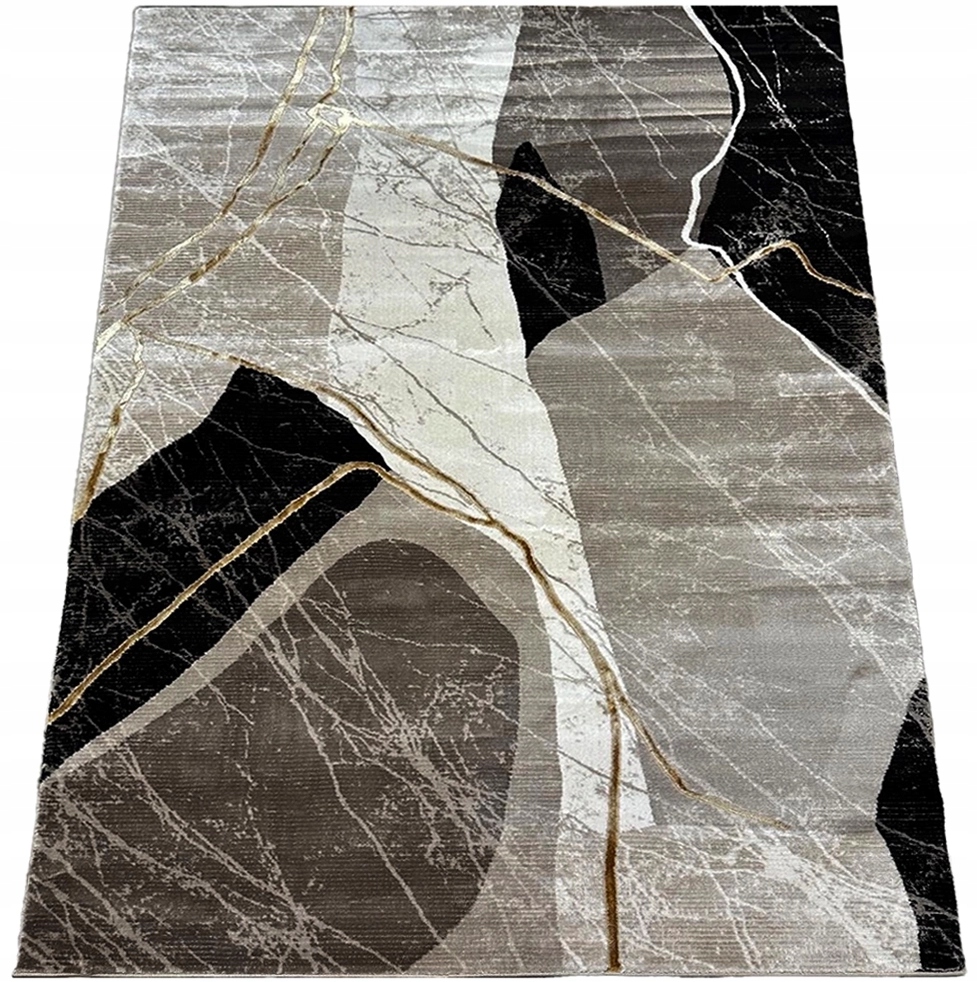 Koberec 120x180 Glamour Zlatý Čierny Krémový Do Obývačky Moderný Mramor