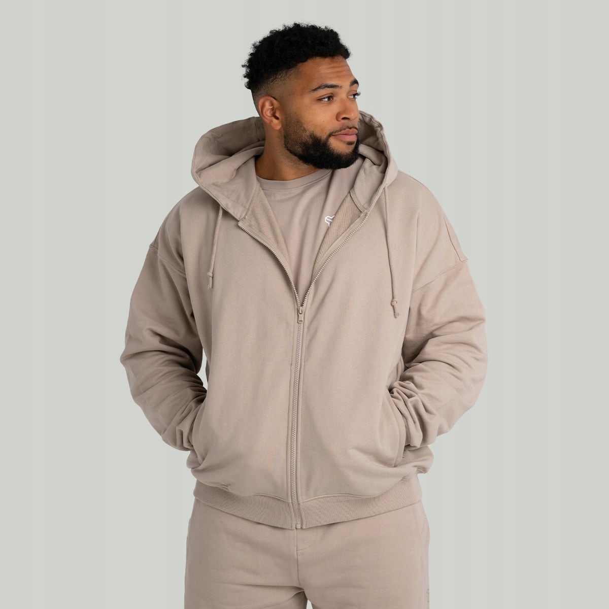 GymBeam Bluza z kapturem Zip Taupe M