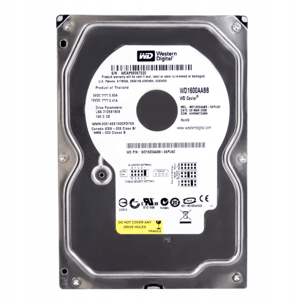 Wd Caviar 160GB 7.2K 2MB Ata 3.5" WD1600AABB
