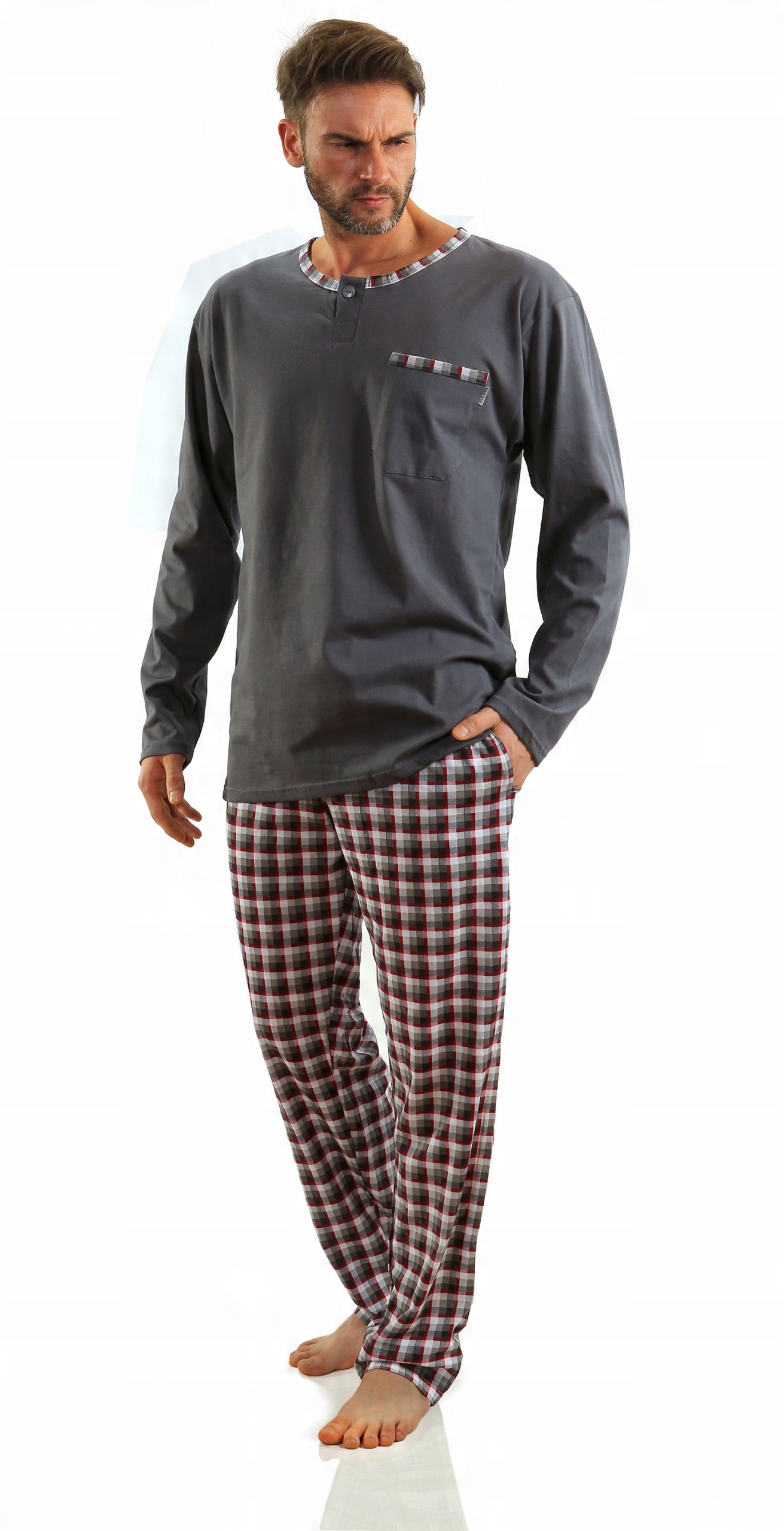 Sesto Senso Pánské dlouhé pyžamo Jasiek grafitové 3XL