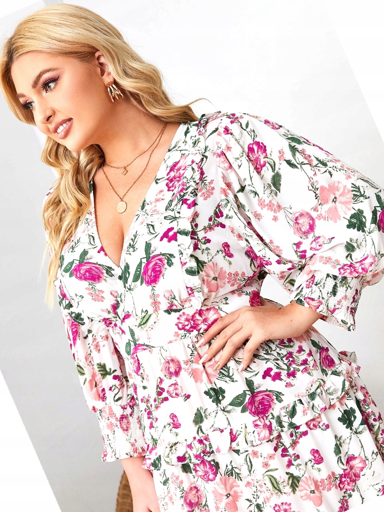 Šaty Vícebarevná Večerní s květinami Maxi Prošívaná 3XL 46